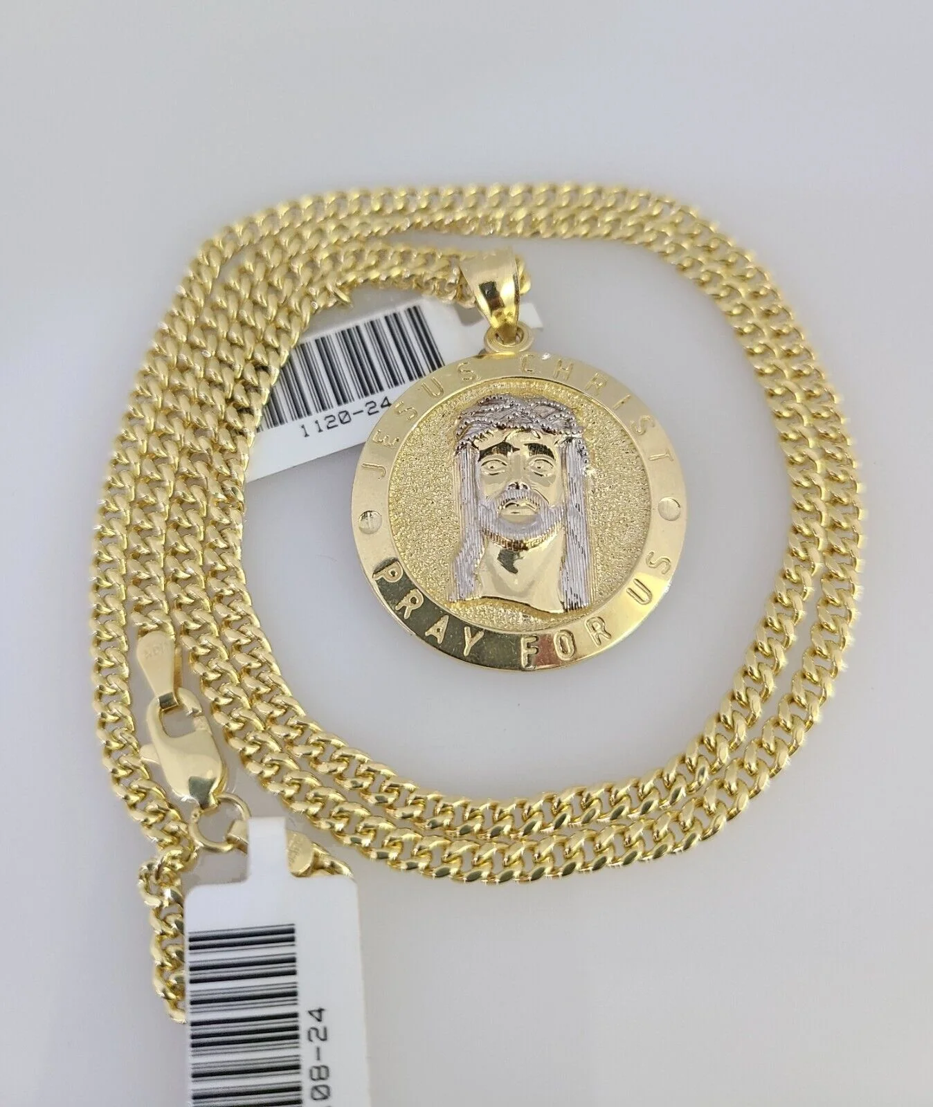 10k Gold Miami Cuban Chain Jesus Christ Charm Pendant 3mm 18-28 Inch Necklace - Image 2