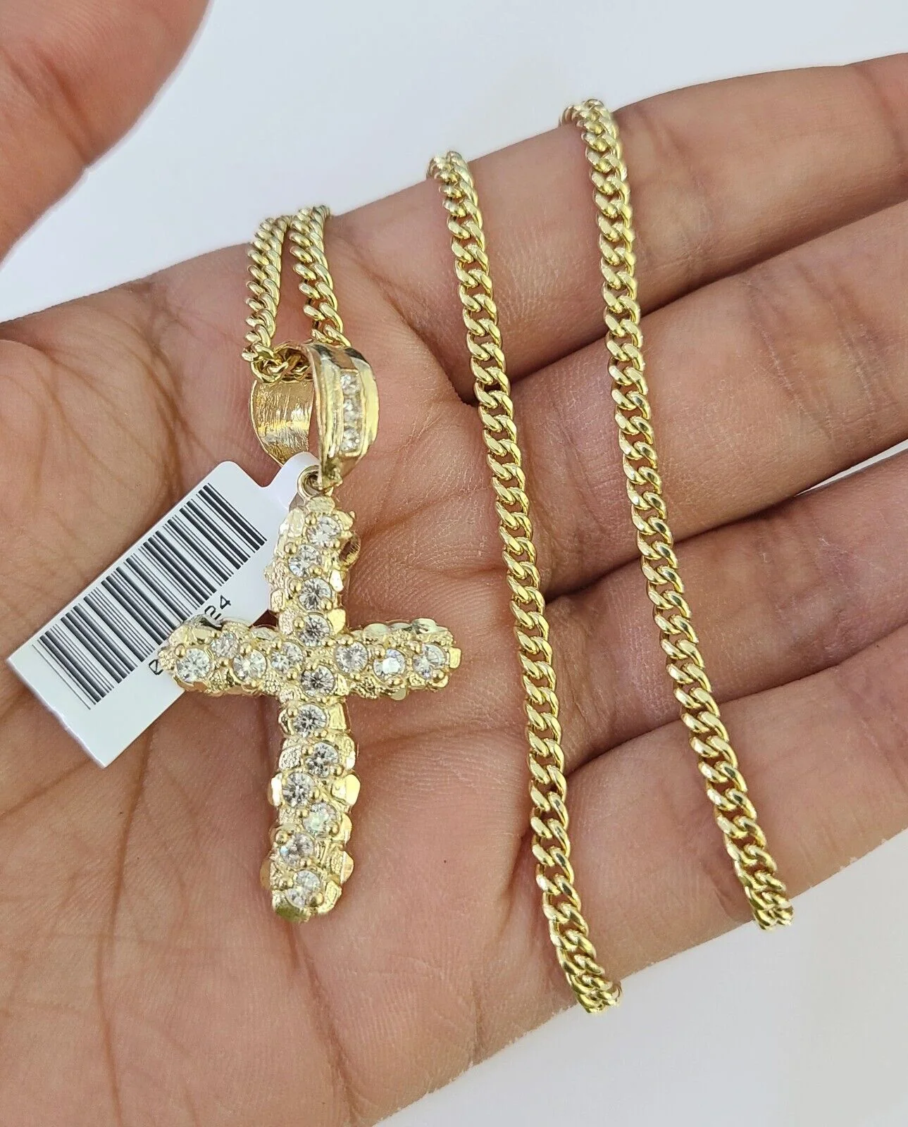 10K Gold Miami Cuban Chain Jesus Cross 18"-28" 3mm Pendant Necklace SET Charm - Image 3