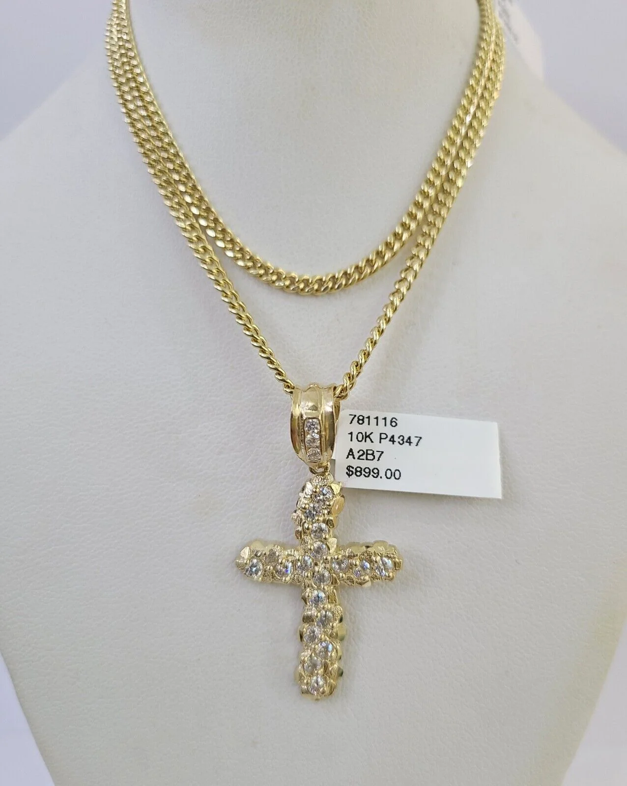10K Gold Miami Cuban Chain Jesus Cross 18"-28" 3mm Pendant Necklace SET Charm - Image 5