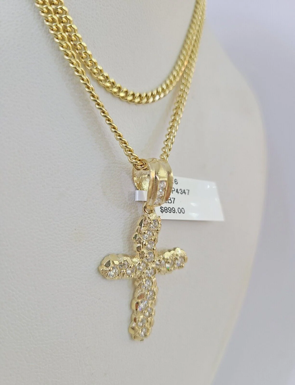 10K Gold Miami Cuban Chain Jesus Cross 18"-28" 3mm Pendant Necklace SET Charm - Image 6