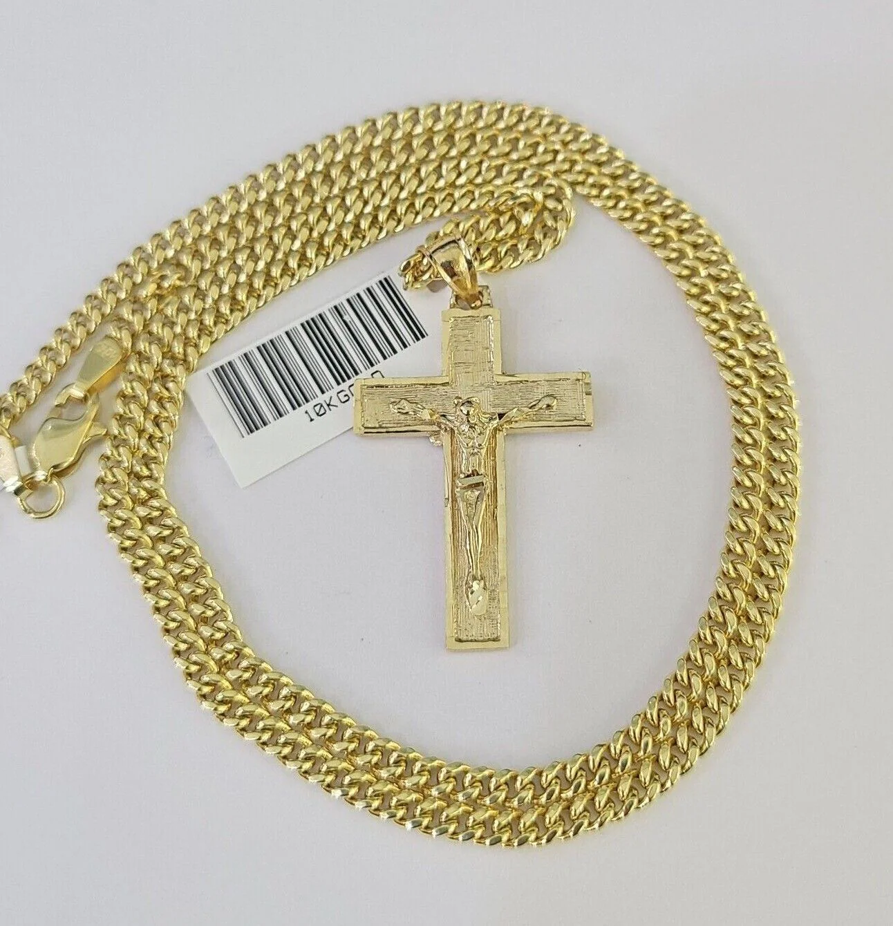 10K Gold Miami Cuban Chain Jesus Cross 18"-28" 3mm Pendant Necklace SET Charm - Image 3