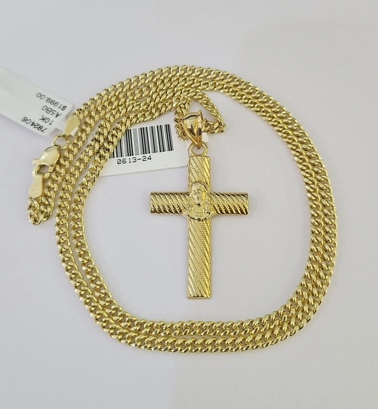 10K Gold Miami Cuban Chain Jesus Cross 18"-28" 3mm REAL Pendant Necklace SET - Image 3