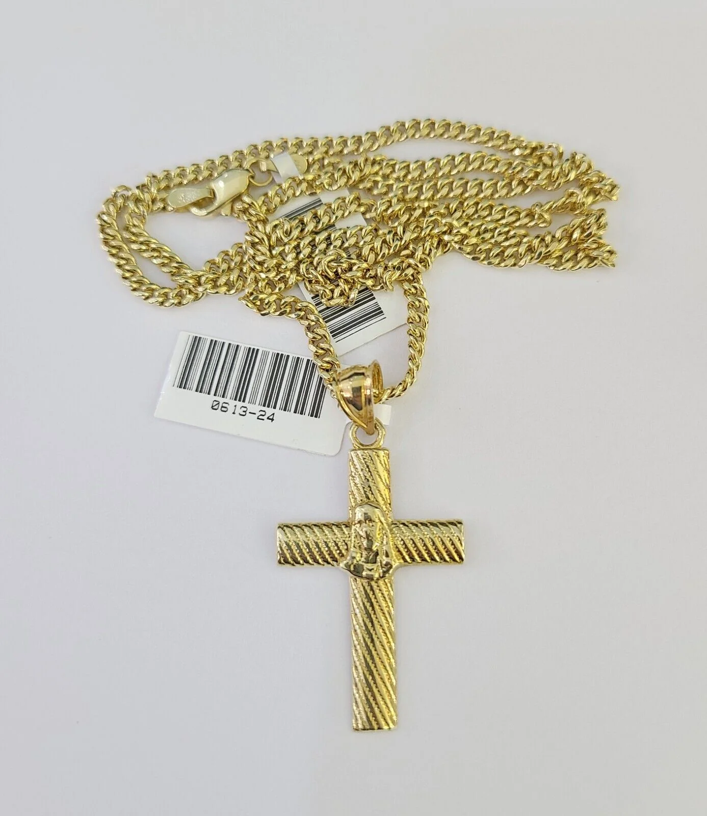 10K Gold Miami Cuban Chain Jesus Cross 18"-28" 3mm REAL Pendant Necklace SET - Image 5