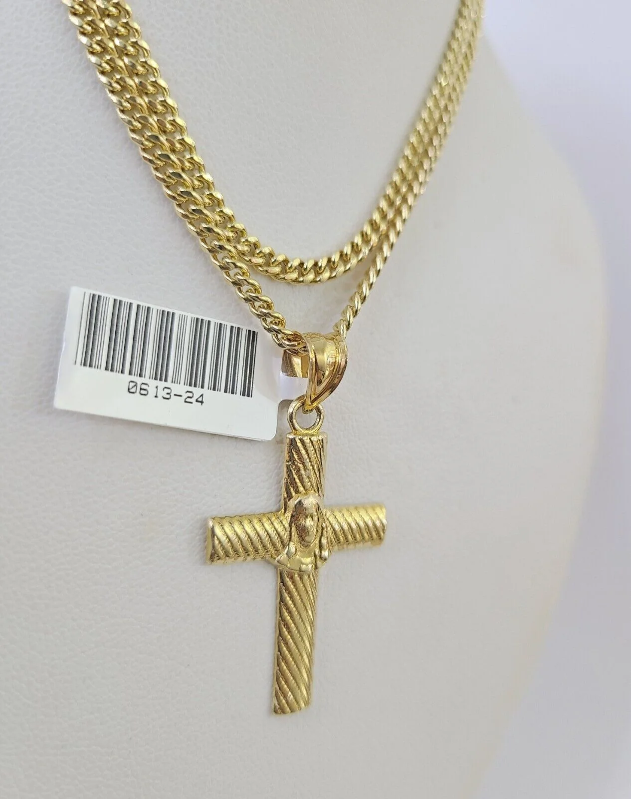 10K Gold Miami Cuban Chain Jesus Cross 18"-28" 3mm REAL Pendant Necklace SET - Image 6