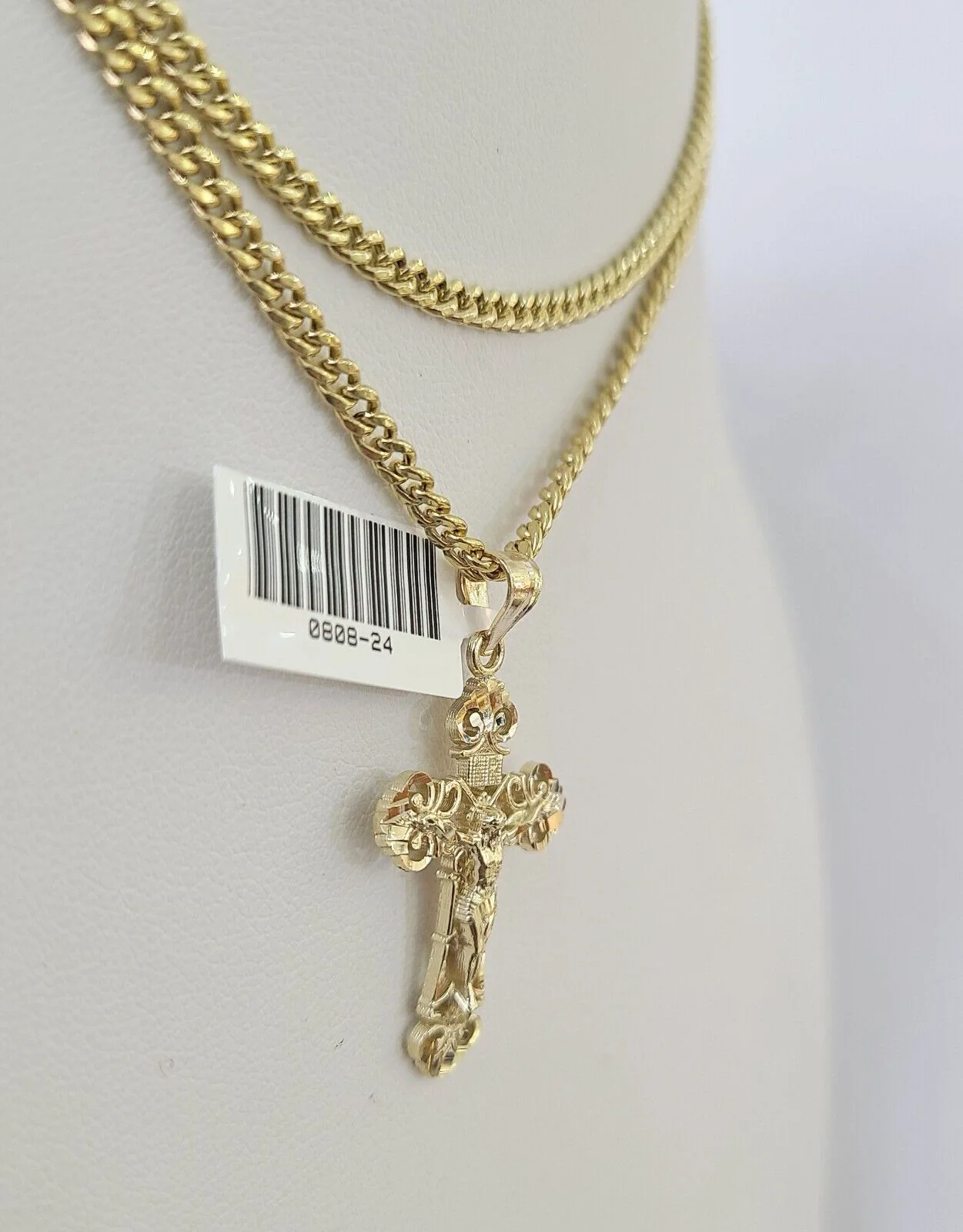 10K Gold Miami Cuban Chain Jesus Cross Charm 18"-30" 3mm REAL Pendant - Image 6
