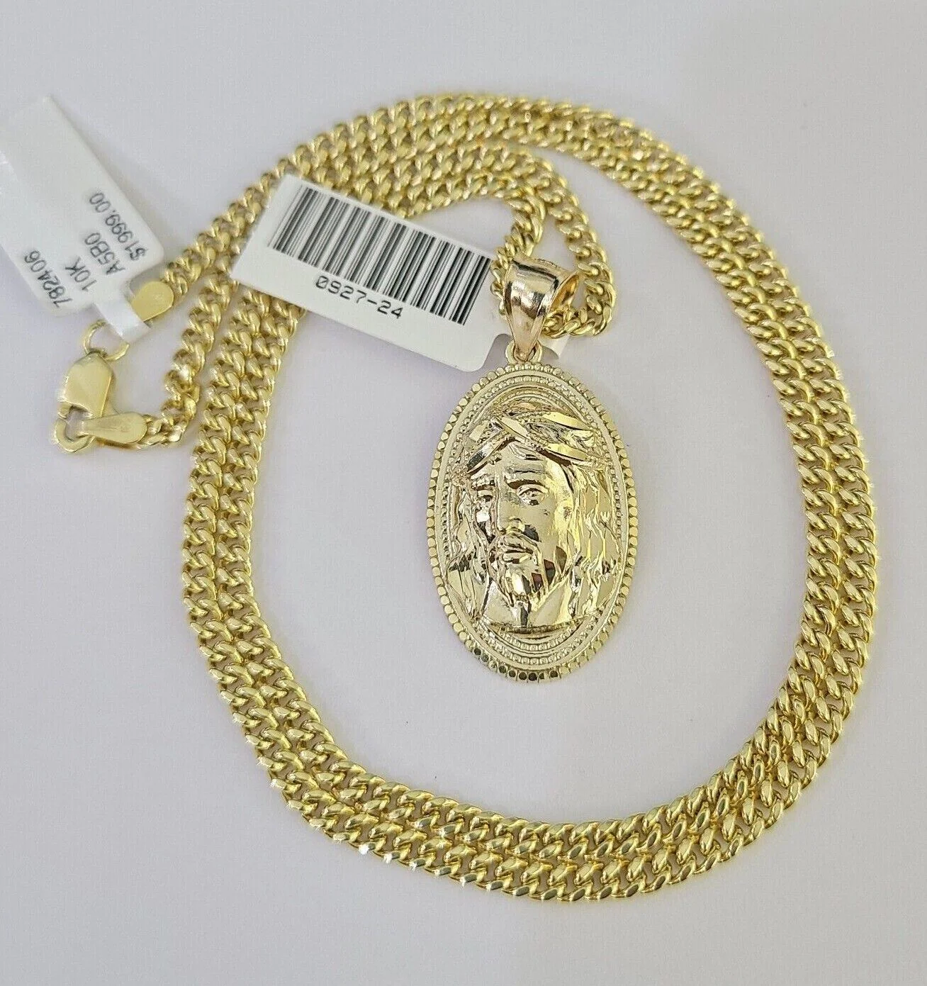 10K Gold Miami Cuban Chain Jesus Head 18"-28" 3mm Pendant Necklace SET Charm - Image 2