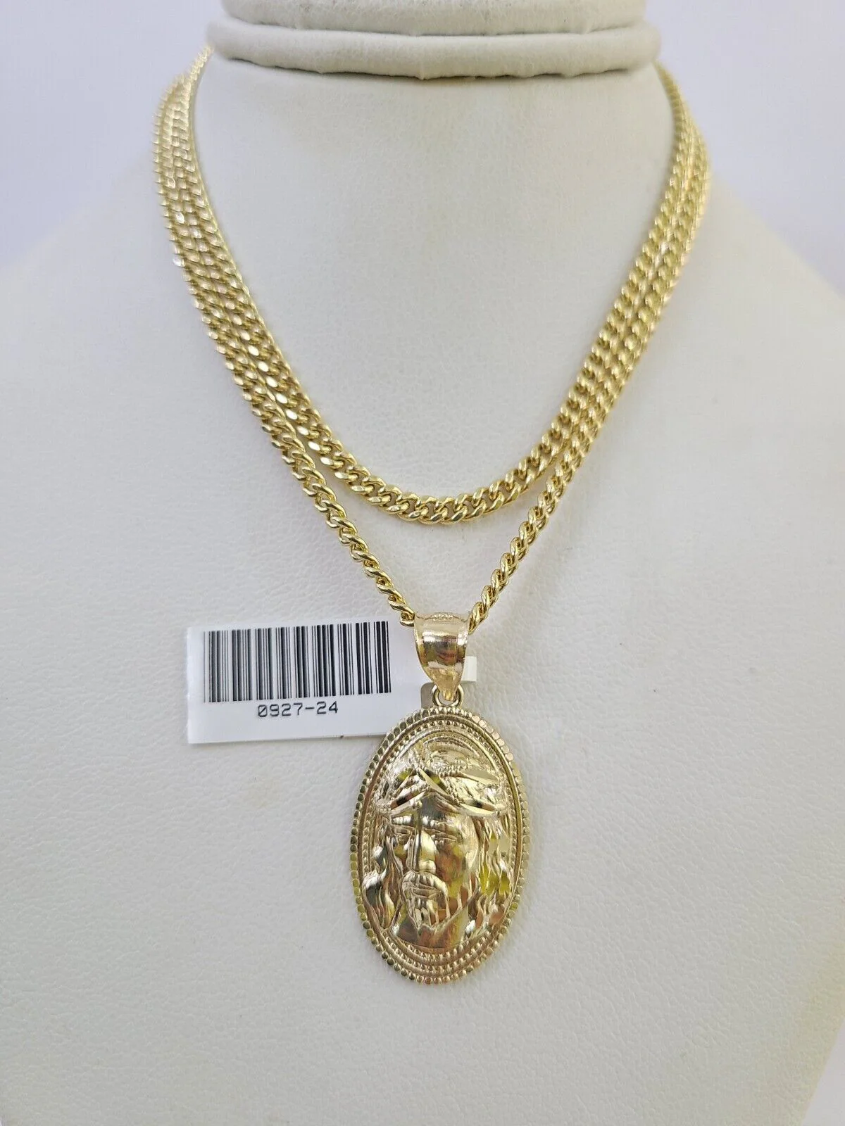 10K Gold Miami Cuban Chain Jesus Head 18"-28" 3mm Pendant Necklace SET Charm - Image 3