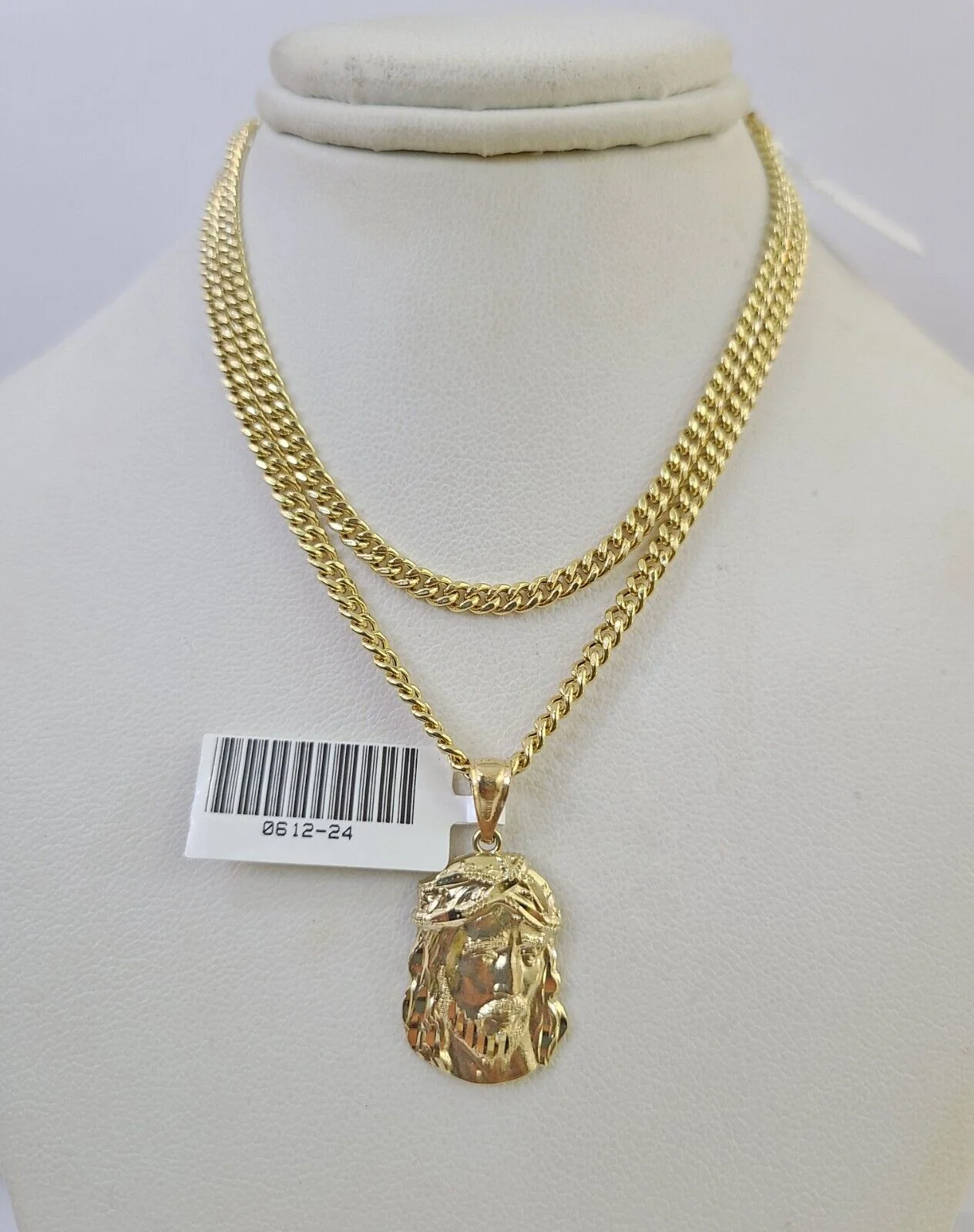 10K Gold Miami Cuban Chain Jesus Head 18"-28" 3mm Pendant Necklace SET Charm - Image 2