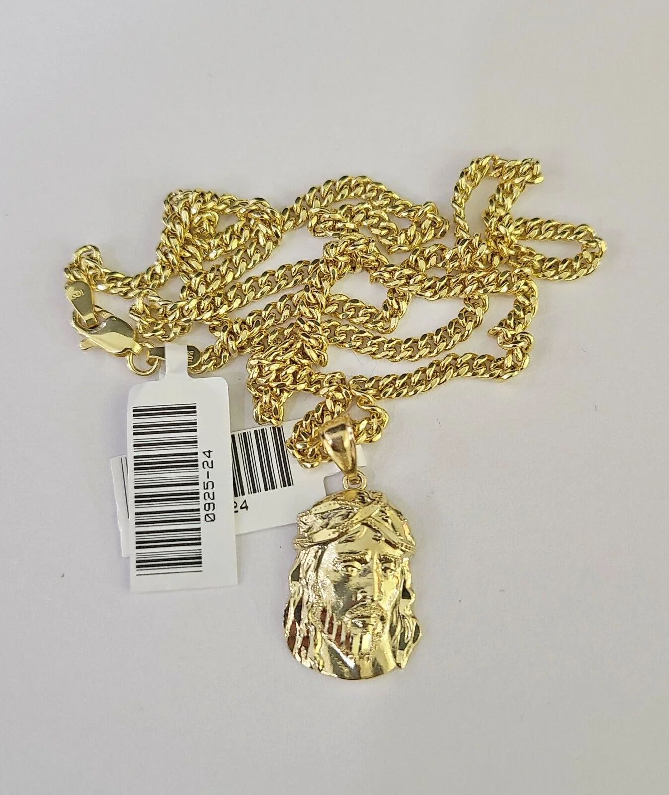 10K Gold Miami Cuban Chain Jesus Head 18"-28" 3mm Pendant Necklace SET Charm - Image 4