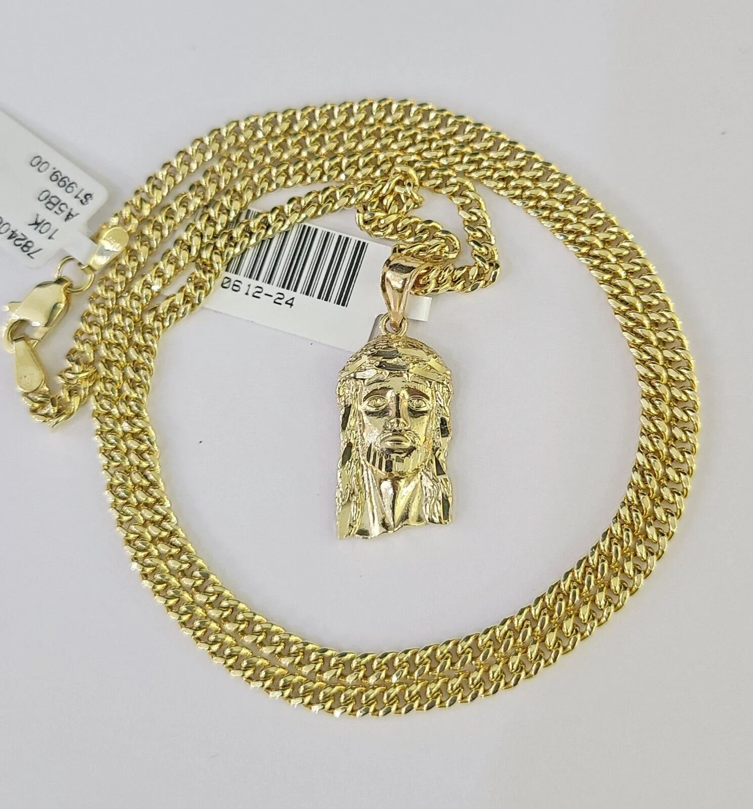 10K Gold Miami Cuban Chain Jesus Head 18"-28" 3mm REAL Pendant Necklace SET - Image 3