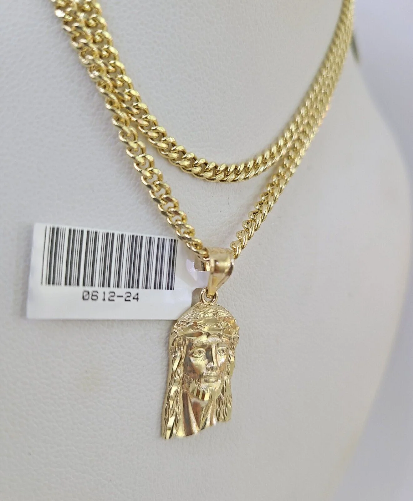 10K Gold Miami Cuban Chain Jesus Head 18"-28" 3mm REAL Pendant Necklace SET - Image 4