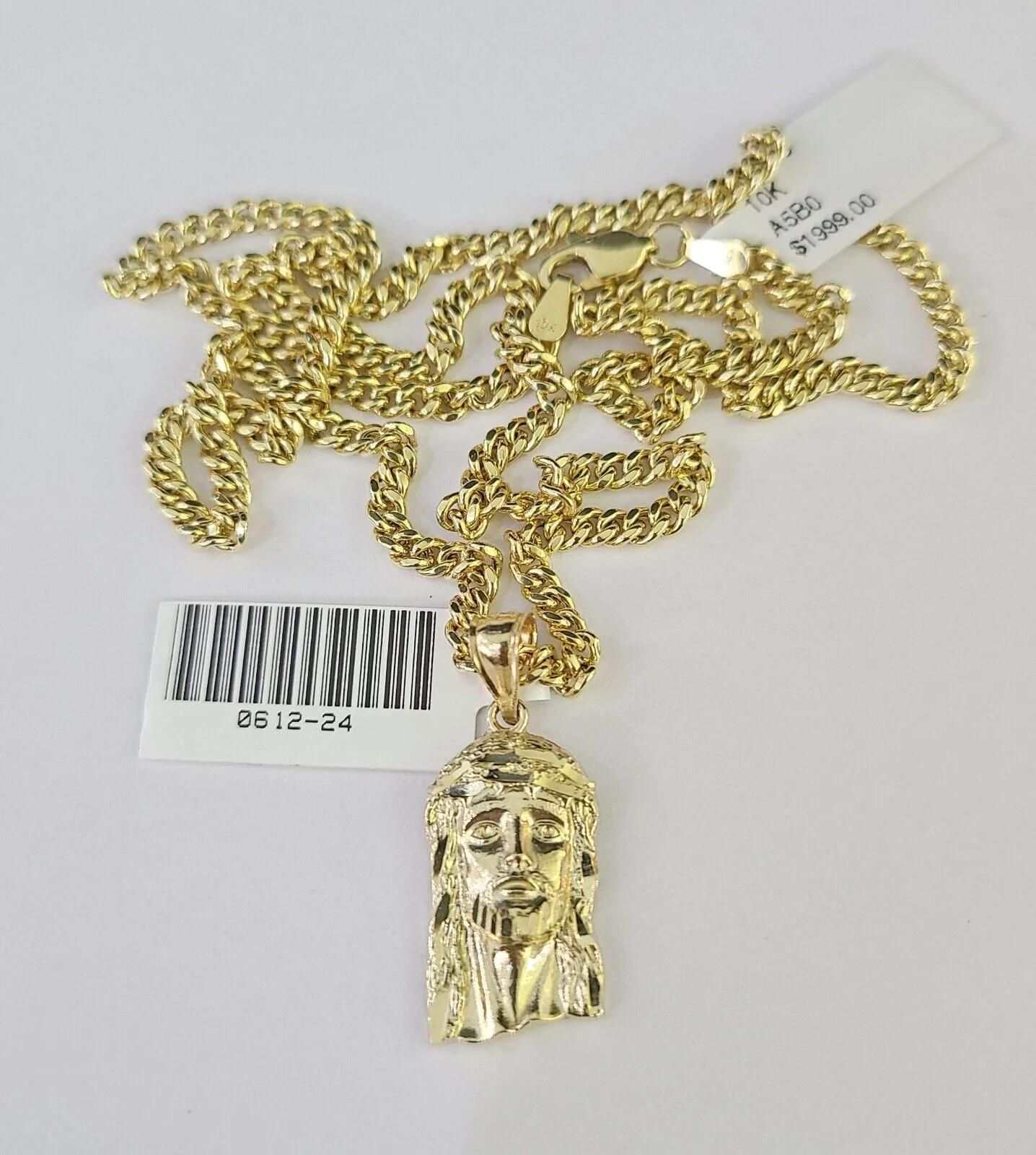 10K Gold Miami Cuban Chain Jesus Head 18"-28" 3mm REAL Pendant Necklace SET - Image 5