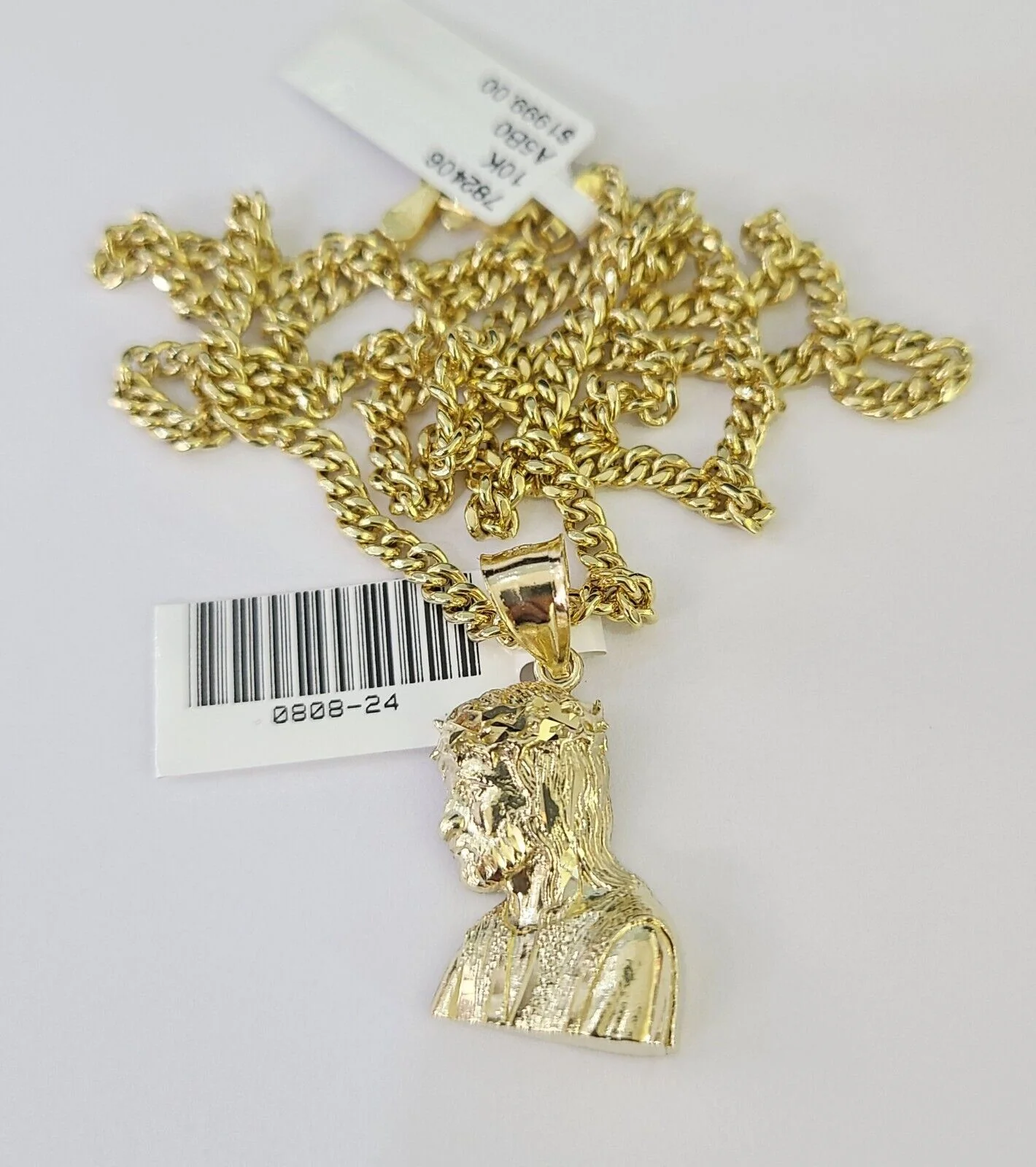 10K Gold Miami Cuban Chain Jesus Head Charm 18"-28" 3mm REAL Pendant Necklace - Image 2