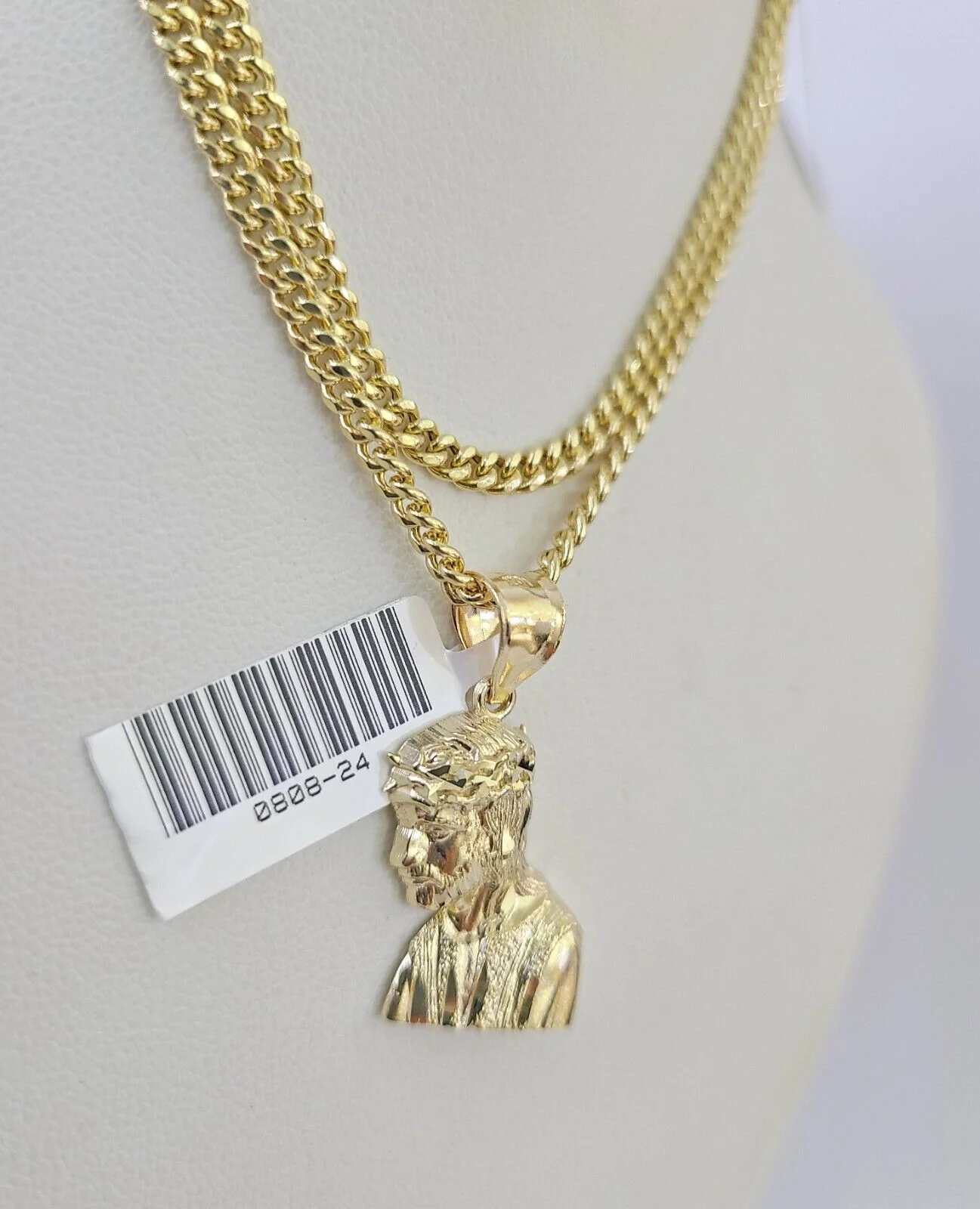 10K Gold Miami Cuban Chain Jesus Head Charm 18"-28" 3mm REAL Pendant Necklace - Image 5