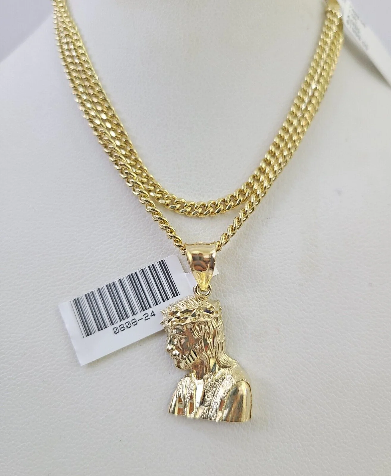 10K Gold Miami Cuban Chain Jesus Head Charm 18"-28" 3mm REAL Pendant Necklace - Image 6