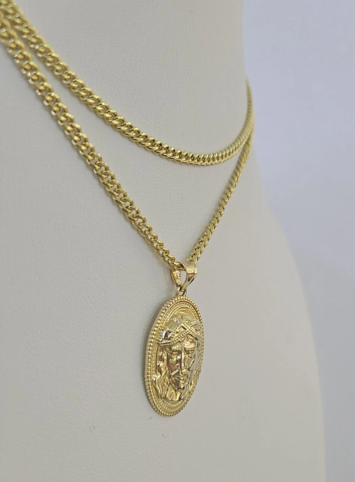 10K Gold Miami Cuban Chain Jesus Head Charm 18"-30" 3mm REAL Pendant - Image 6