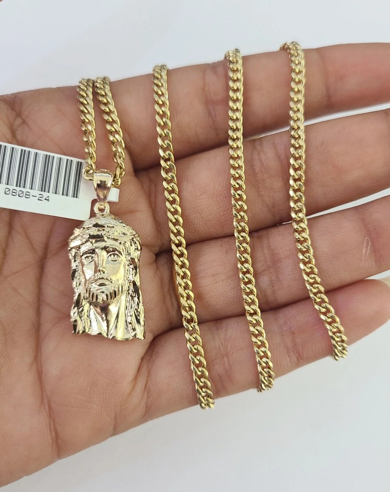 10K Gold Miami Cuban Chain Jesus Head Charm 18"-30" 3mm REAL Pendant - Image 4