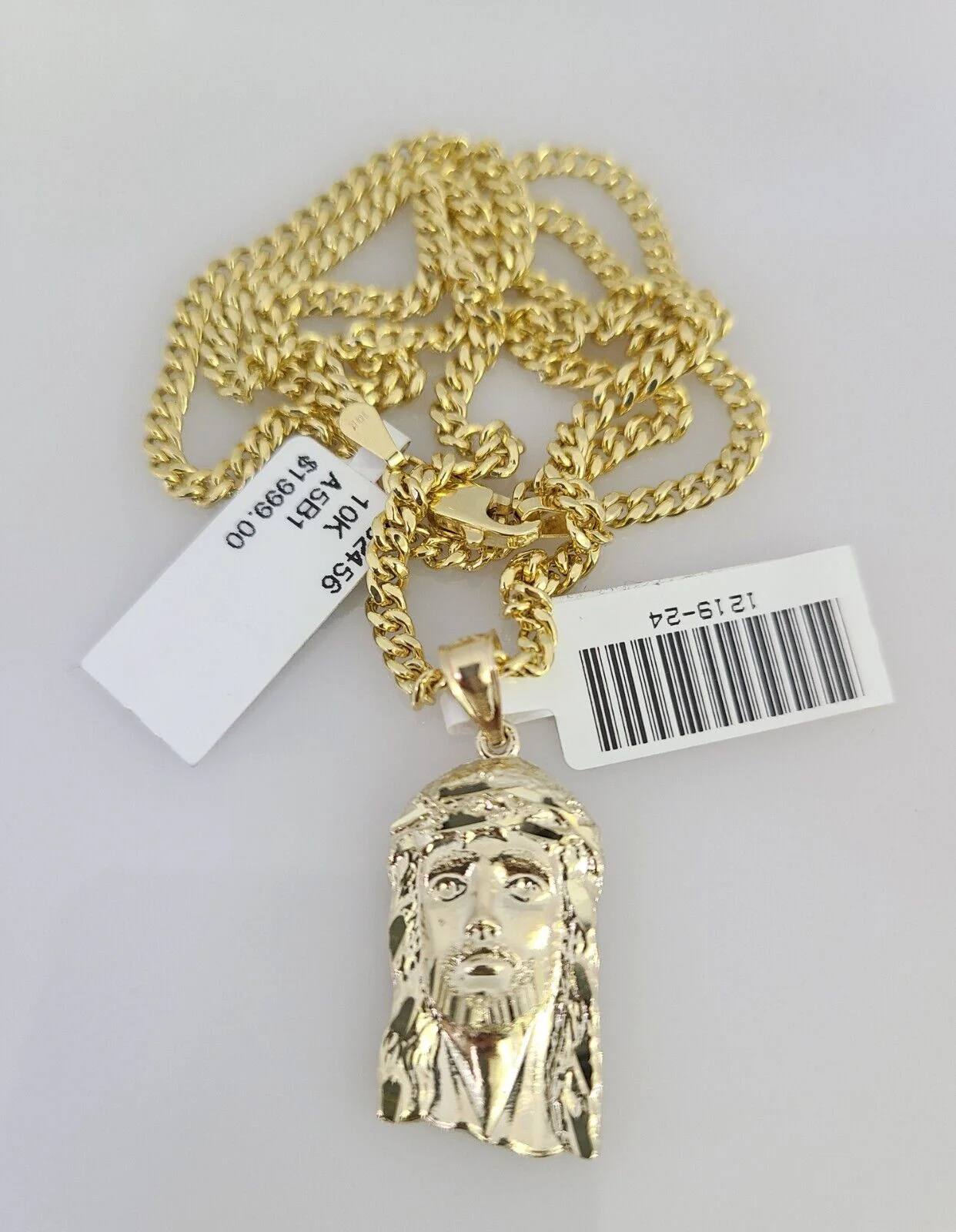 10k Gold Miami Cuban Chain Jesus Head Charm Pendant 3mm 18-28 Inch Necklace Set - Image 4