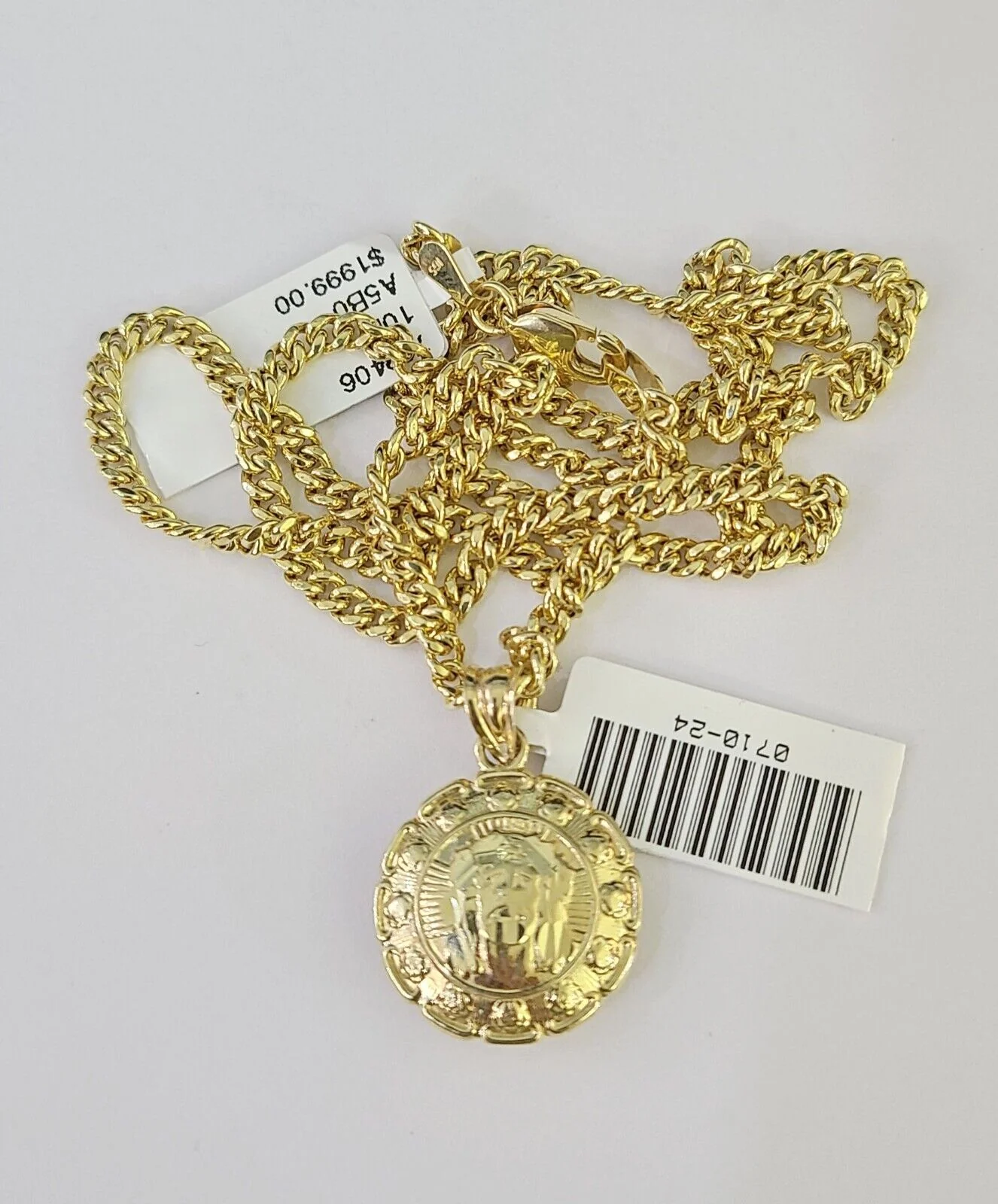 10K Gold Miami Cuban Chain Jesus Mary 18"-28" 3mm REAL Pendant Necklace SET - Image 6