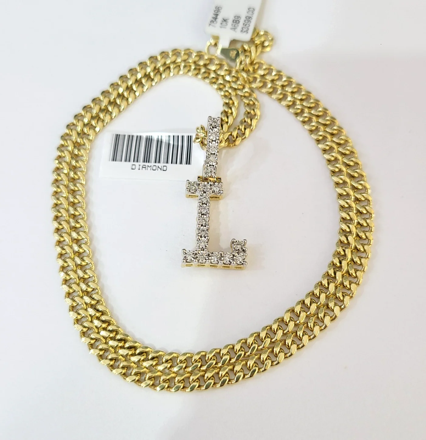 10K Gold Miami Cuban Chain L Diamond Initial 20"-28" 3mm Pendant Necklace SET - Image 4