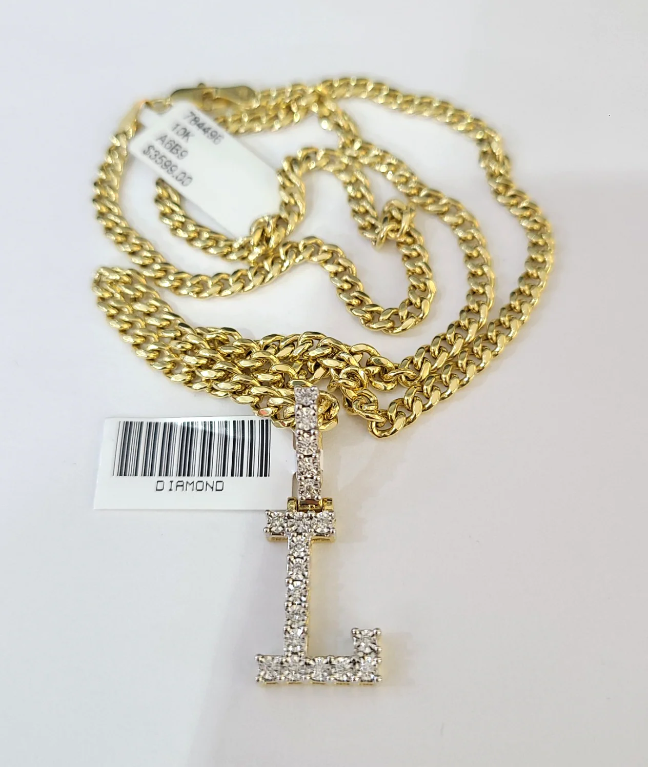10K Gold Miami Cuban Chain L Diamond Initial 20"-28" 3mm Pendant Necklace SET - Image 6