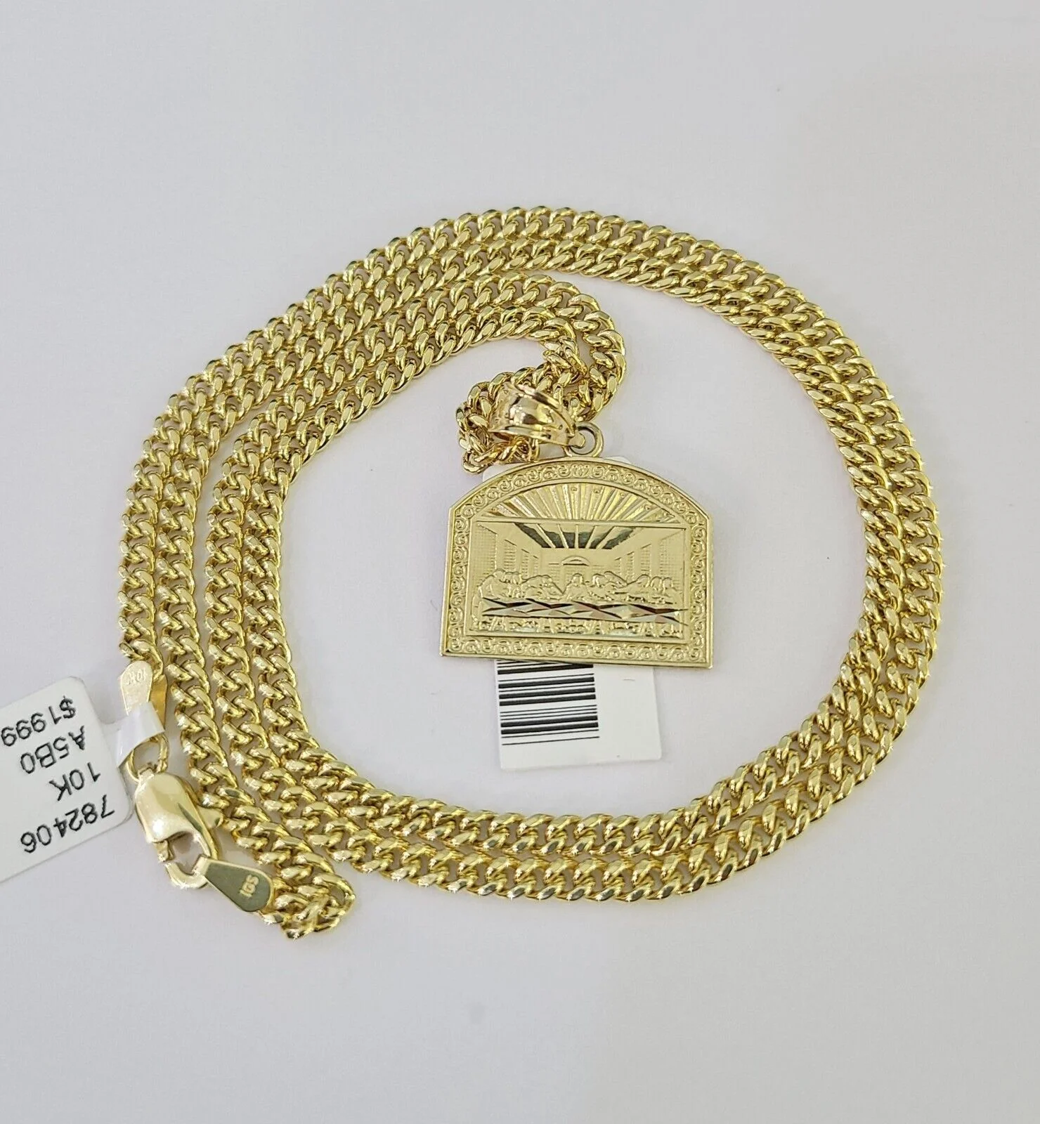 10K Gold Miami Cuban Chain Last Supper Charm 18"-28" 3mm REAL Pendant Necklace - Image 3
