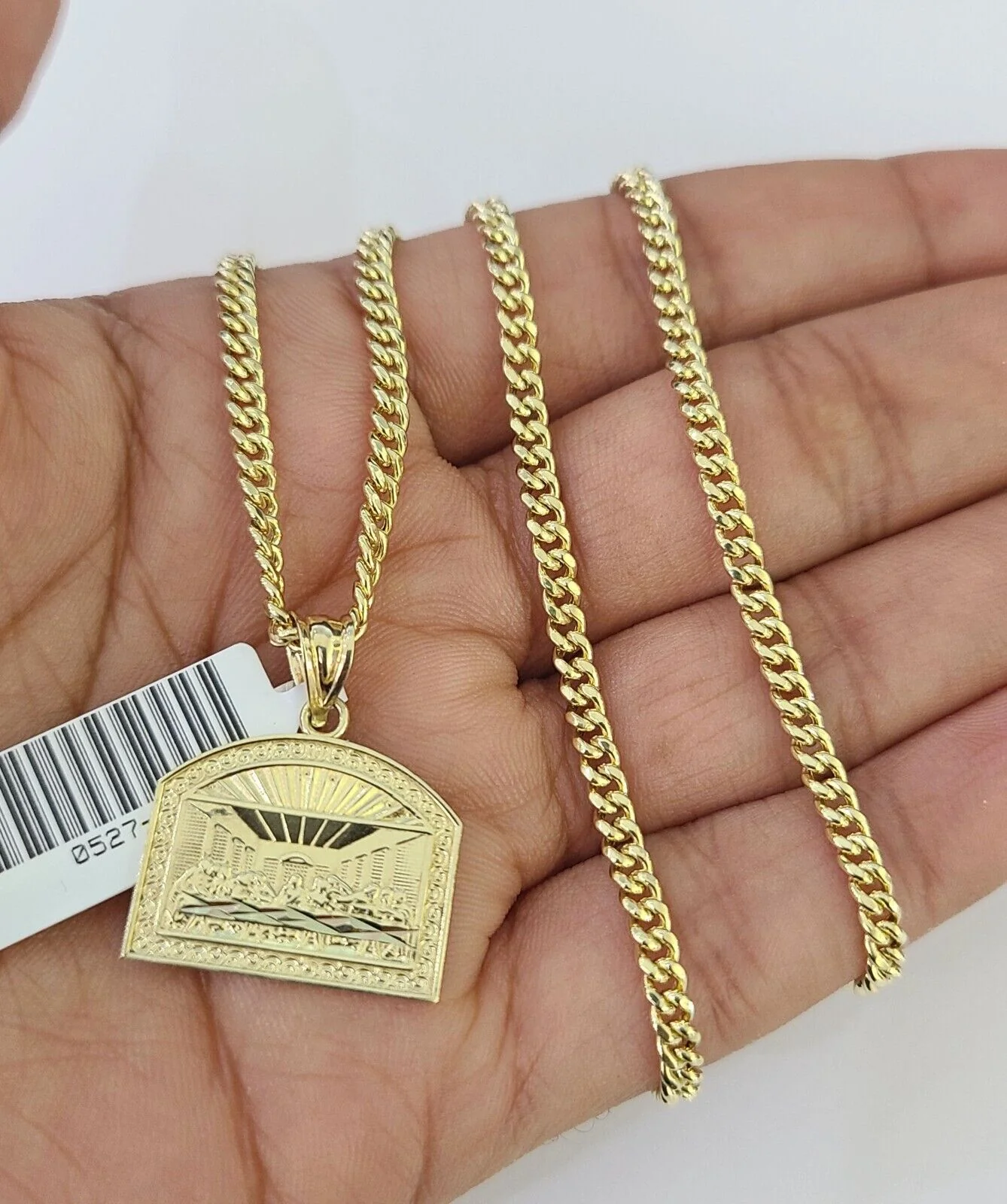 10K Gold Miami Cuban Chain Last Supper Charm 18"-28" 3mm REAL Pendant Necklace - Image 4