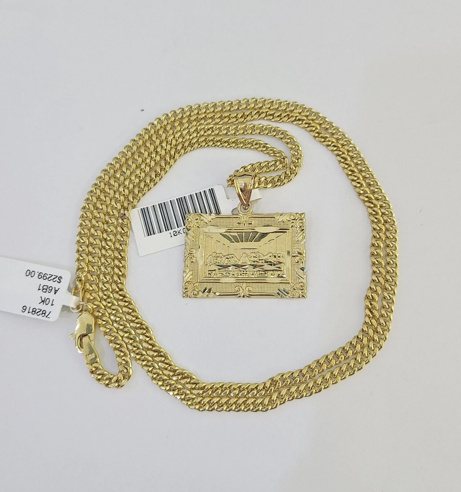 10K Gold Miami Cuban Chain Last Supper Charm 18"-30" 3mm REAL Pendant - Image 3