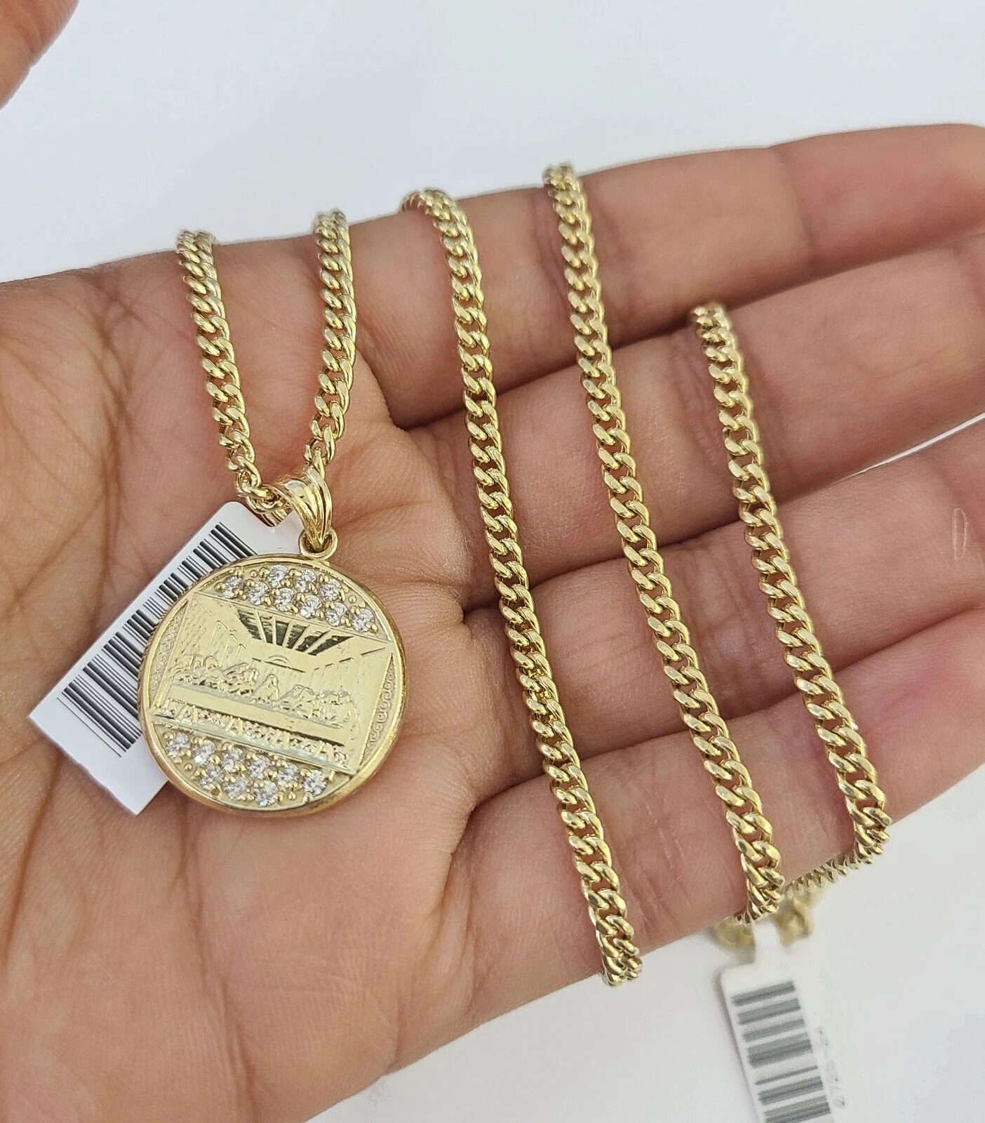 10K Gold Miami Cuban Chain Last Supper Charm 18"-30" 3mm REAL Pendant Necklace - Image 4