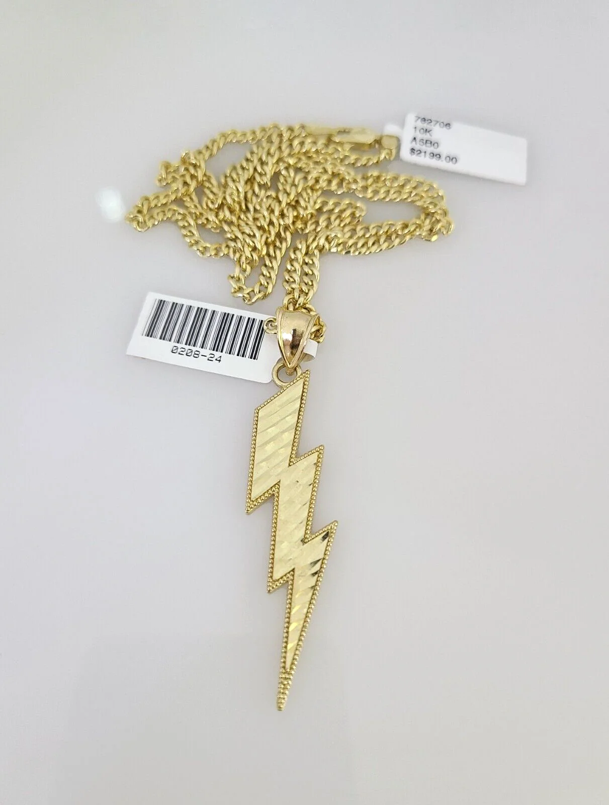 10k Gold Miami Cuban Chain Lightning Charm Pendant 3mm 18-28in Necklace Set - Image 2