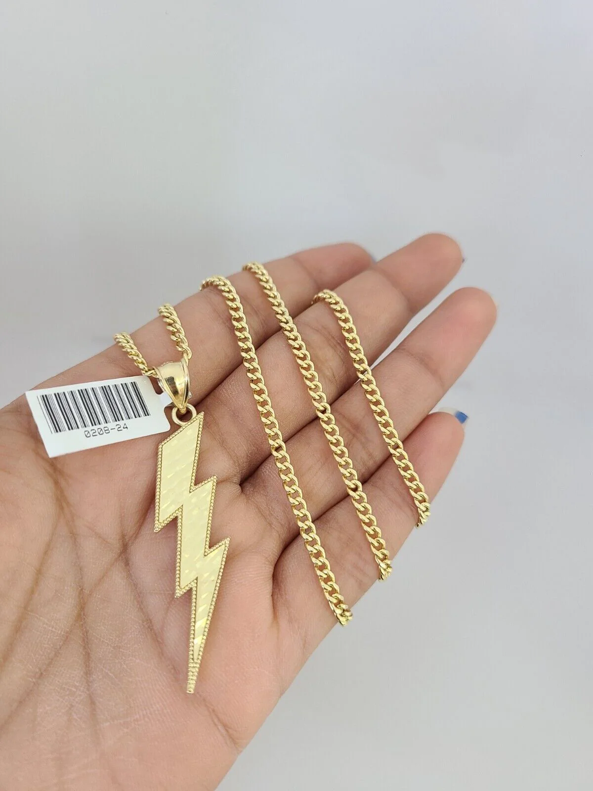 10k Gold Miami Cuban Chain Lightning Charm Pendant 3mm 18-28in Necklace Set - Image 4