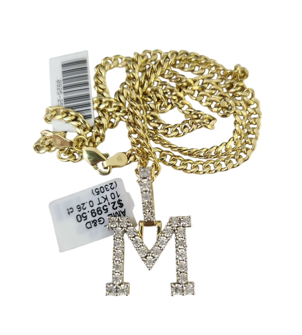 10K Gold Miami Cuban Chain M Diamond Initial 18"-24" 2mm Pendant Necklace SET - Image 5