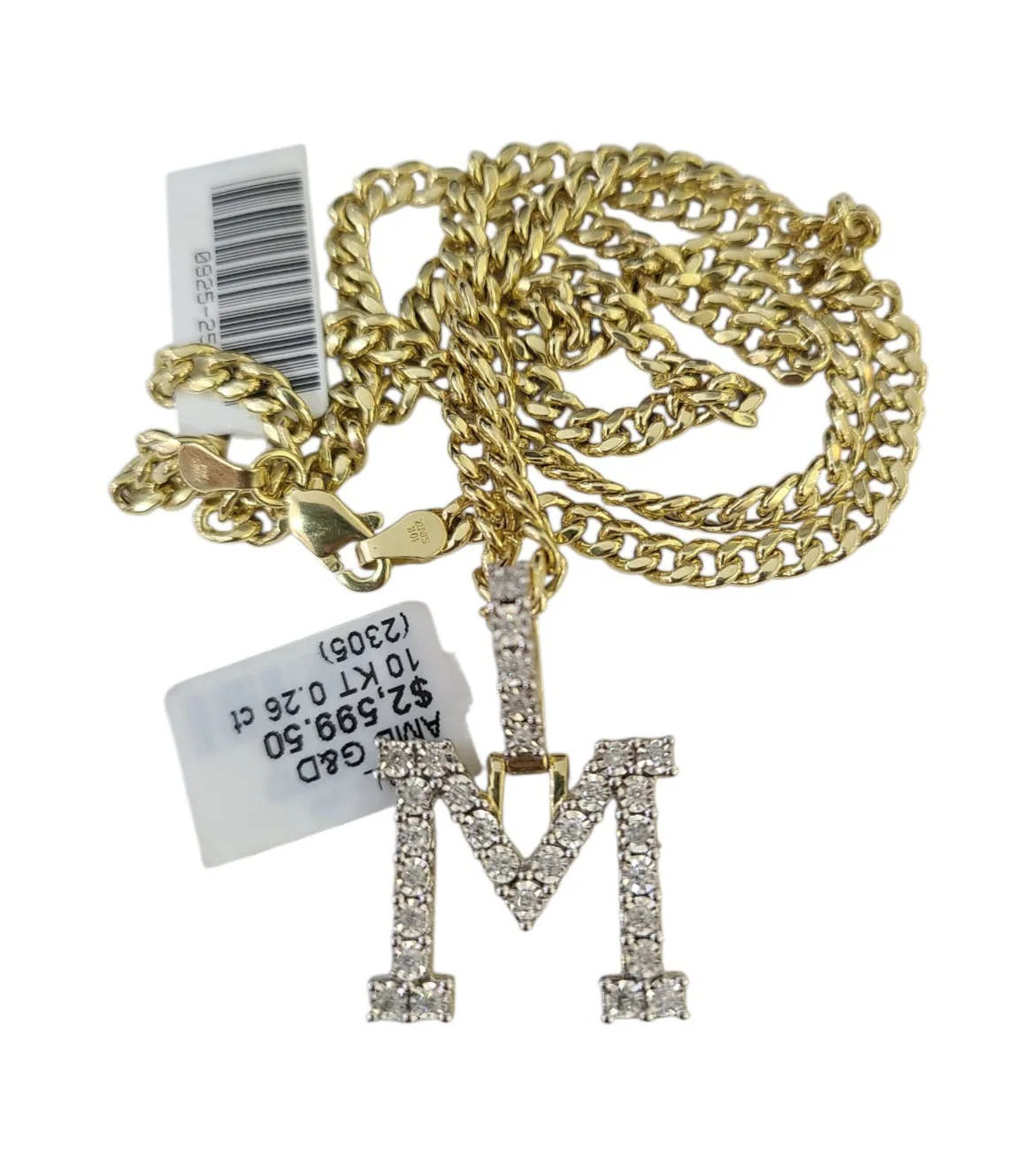 10K Gold Miami Cuban Chain M Diamond Initial 20"-28" 3mm Pendant Necklace SET - Image 4