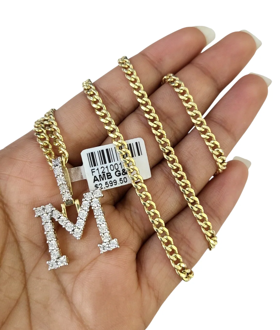 10K Gold Miami Cuban Chain M Diamond Initial 20"-28" 3mm Pendant Necklace SET - Image 6
