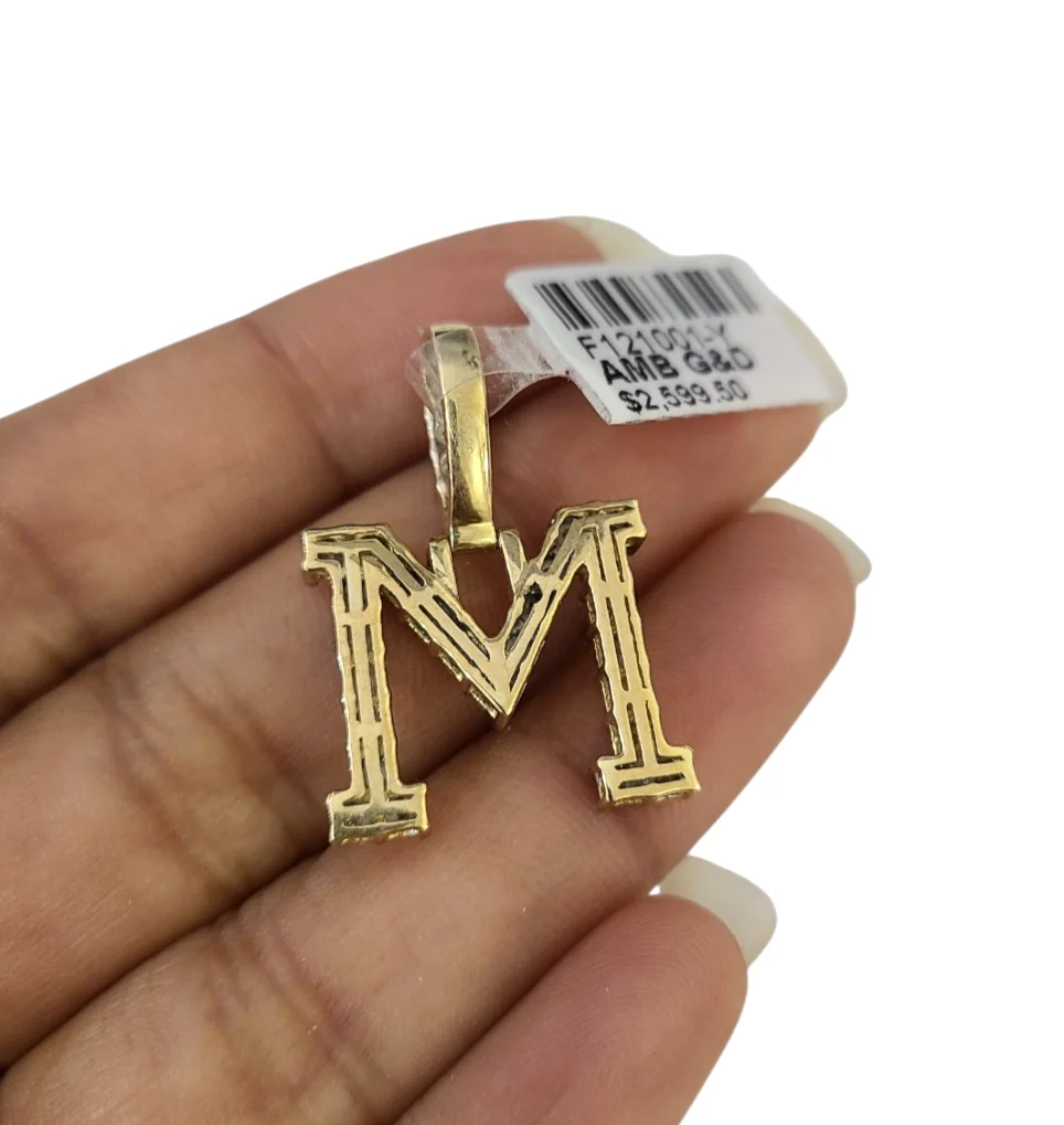 10K Gold Miami Cuban Chain M Diamond Initial 20"-28" 3mm Pendant Necklace SET - Image 7