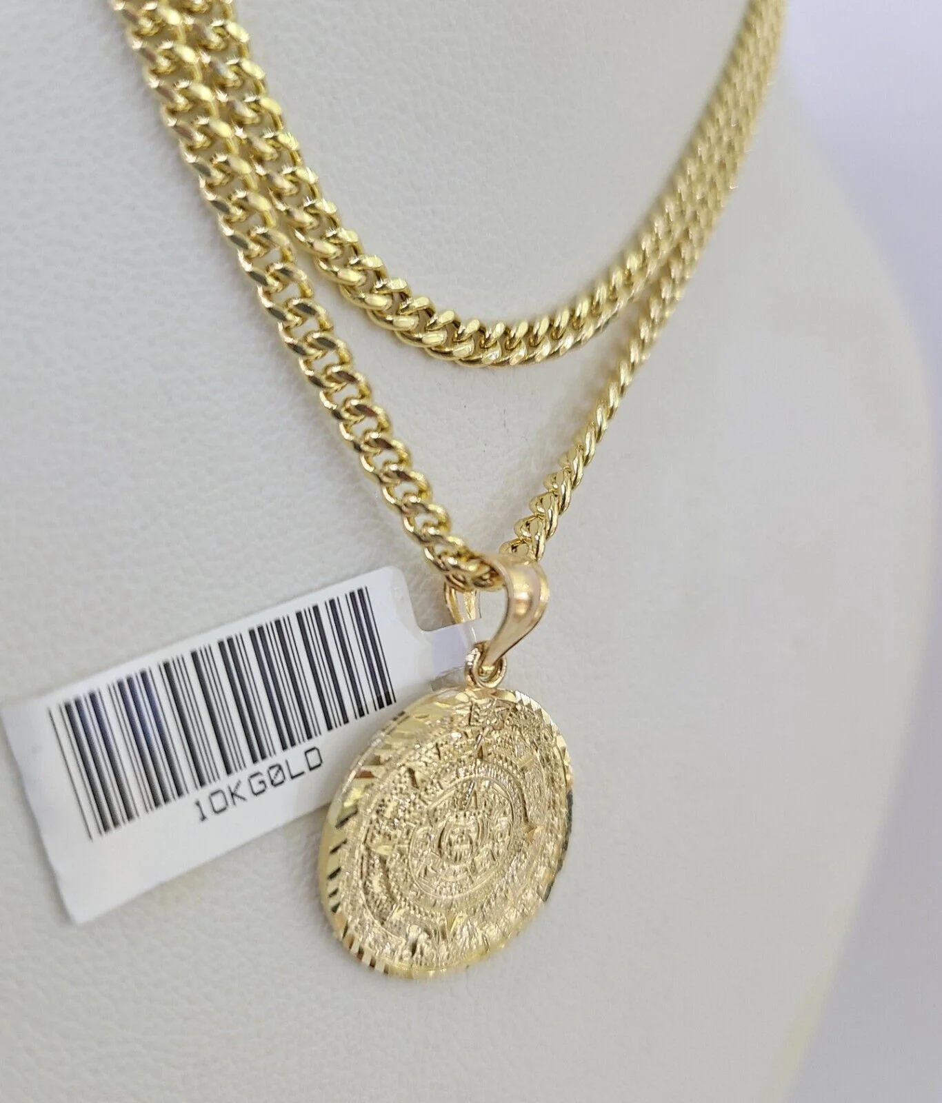 10K Gold Miami Cuban Chain Mayan Calendar 18"-28" 3mm REAL Pendant Necklace SET - Image 3
