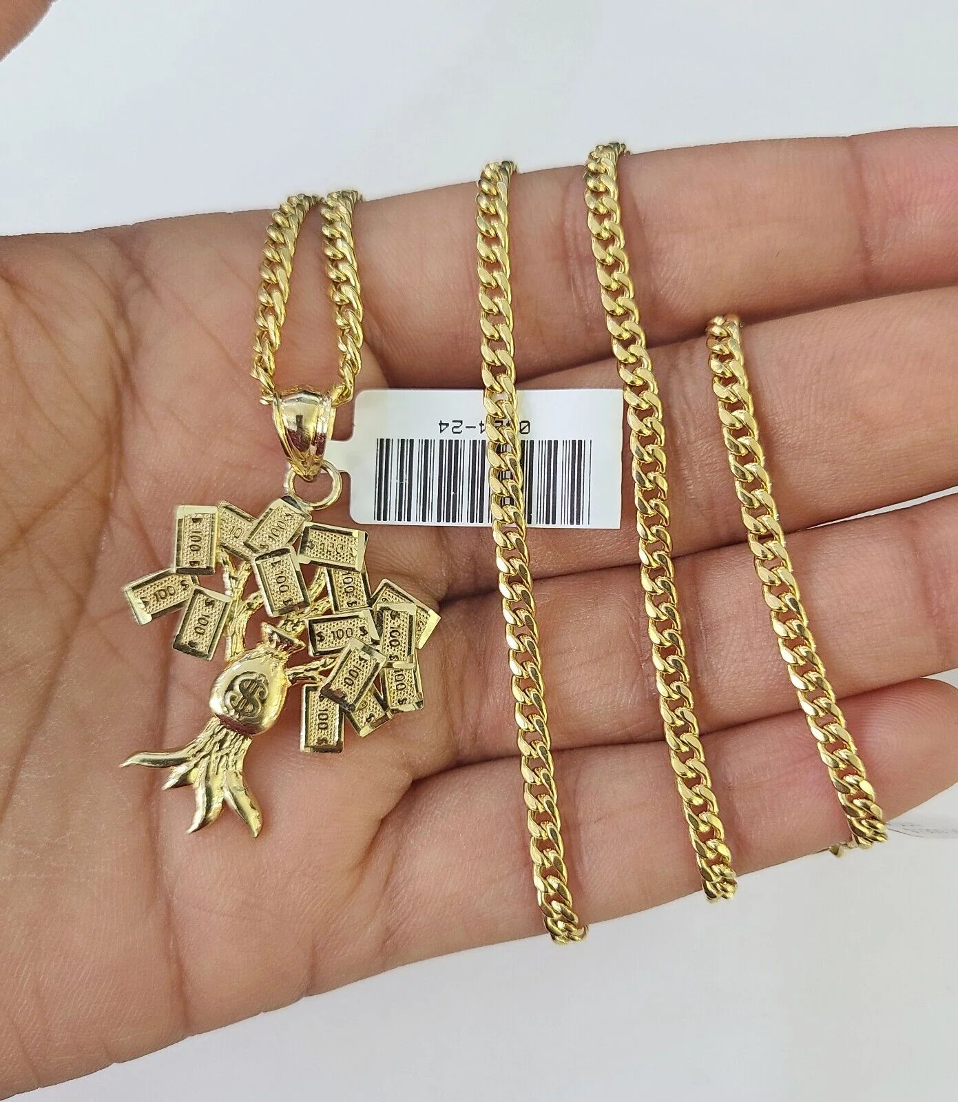 10K Gold Miami Cuban Chain Money Tree Charm 20"-30" 3mm REAL Pendant Necklace - Image 4