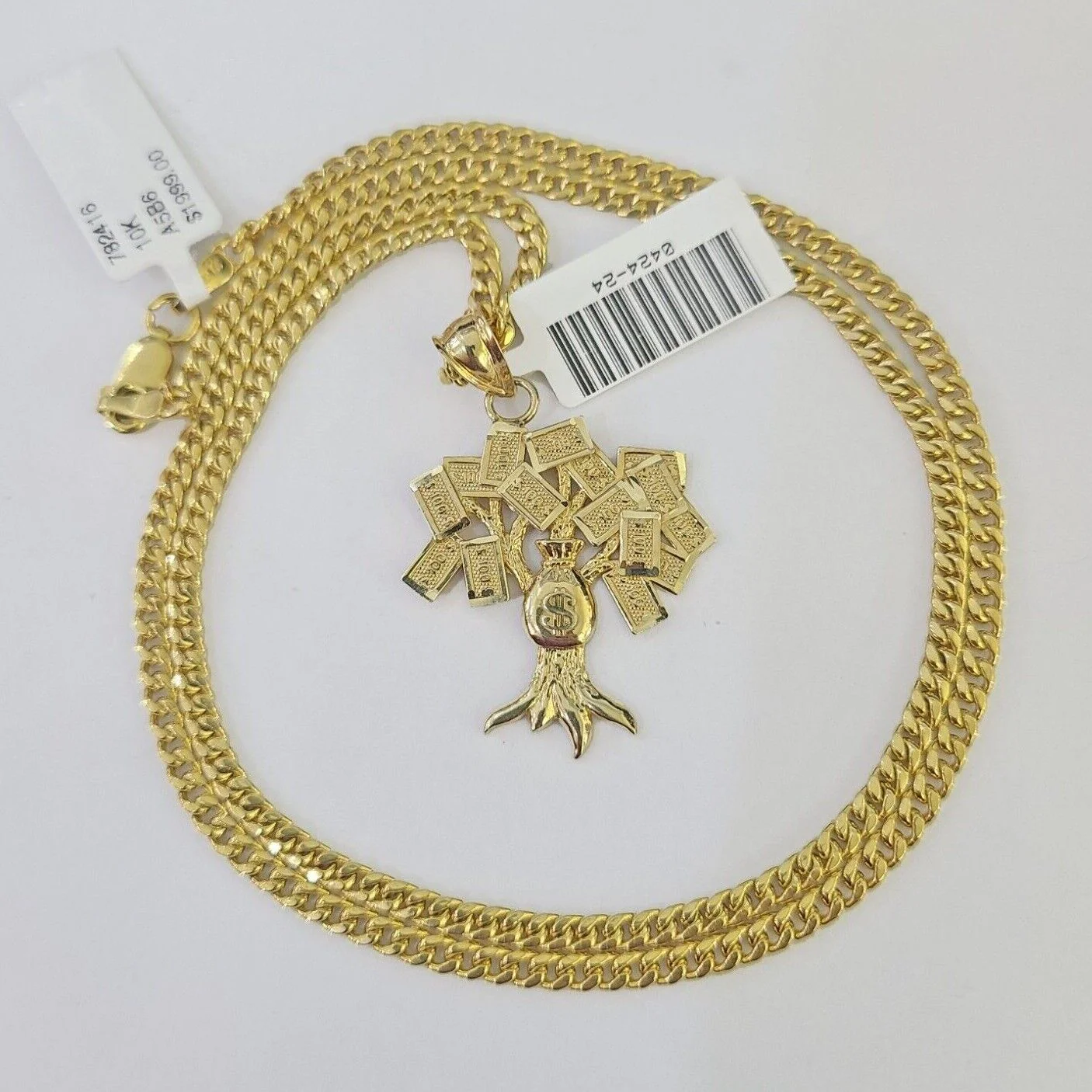 10K Gold Miami Cuban Chain Money Tree Charm 20"-30" 3mm REAL Pendant Necklace - Image 5