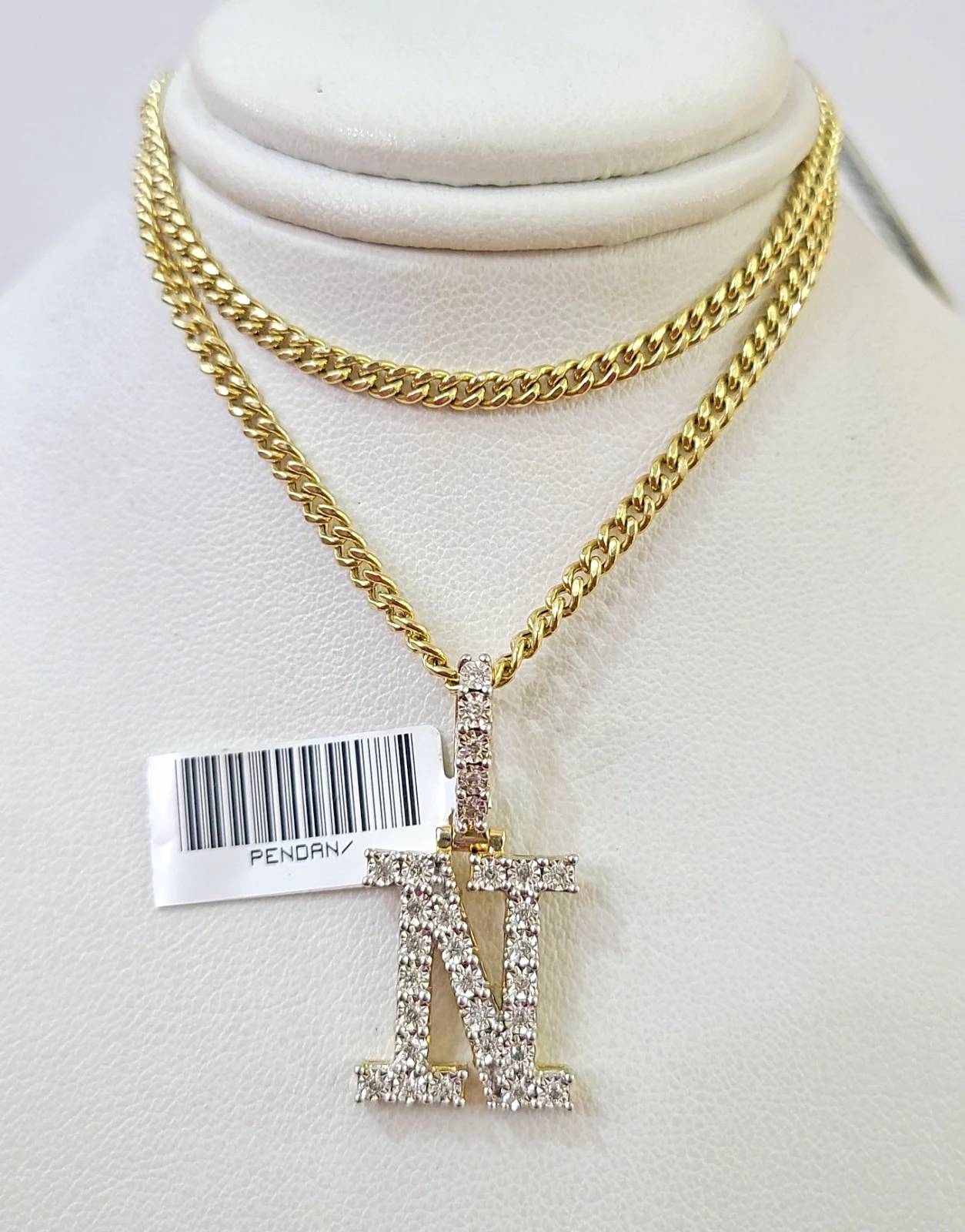 10K Gold Miami Cuban Chain N Diamond Initial 18"-24" 2mm Pendant Necklace SET - Image 2