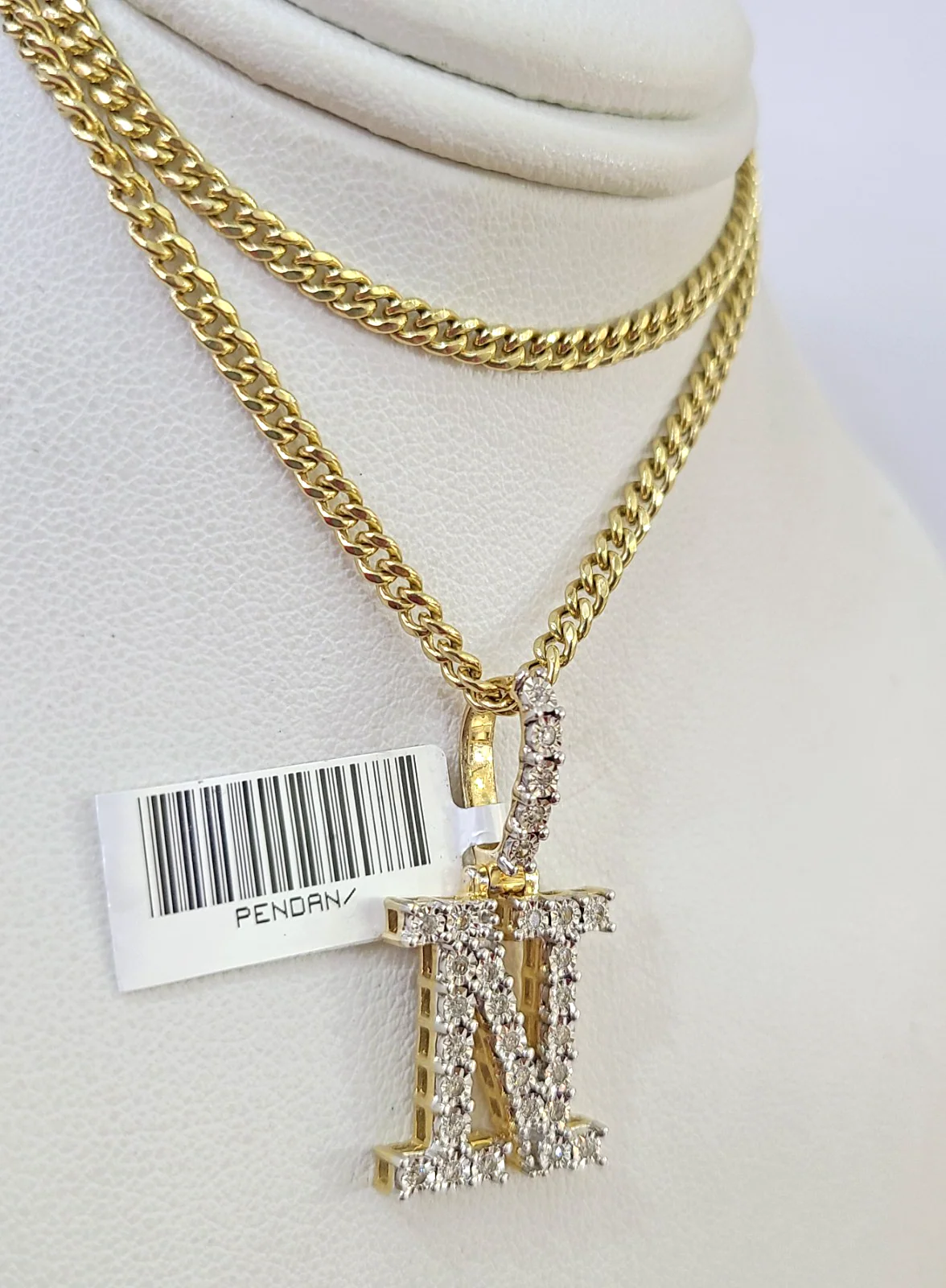 10K Gold Miami Cuban Chain N Diamond Initial 18"-24" 2mm Pendant Necklace SET - Image 5