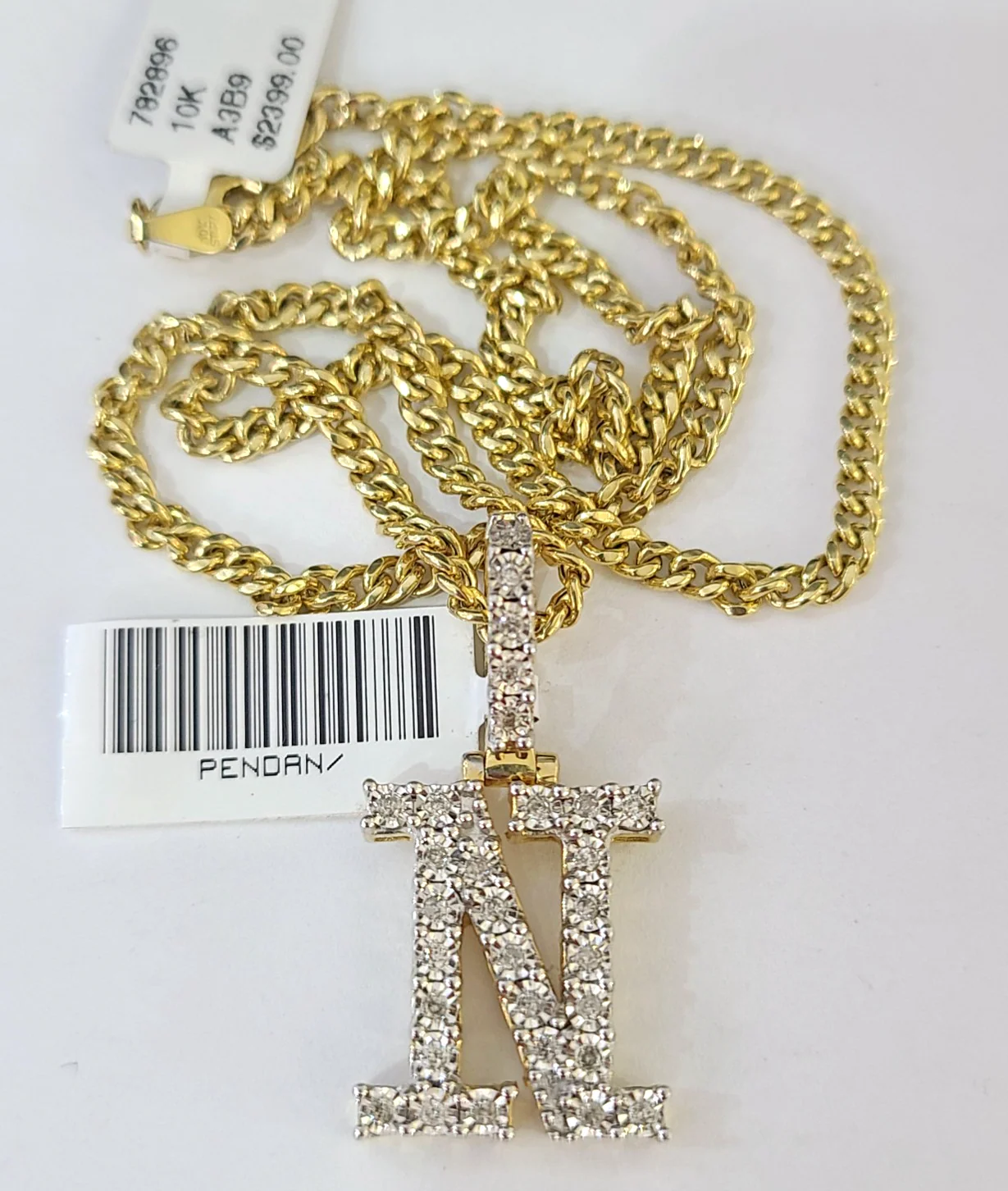 10K Gold Miami Cuban Chain N Diamond Initial 18"-24" 2mm Pendant Necklace SET - Image 6