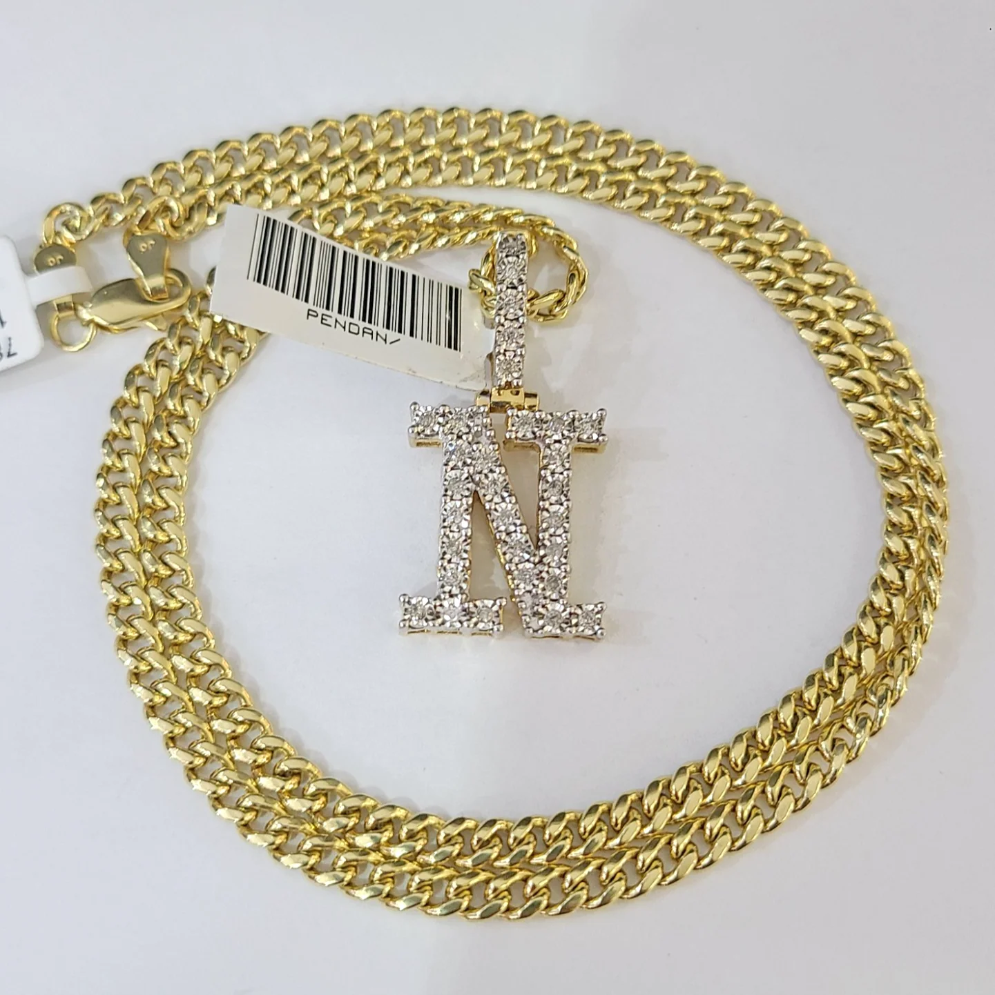10K Gold Miami Cuban Chain N Diamond Initial 20"-28" 3mm Pendant Necklace SET - Image 3