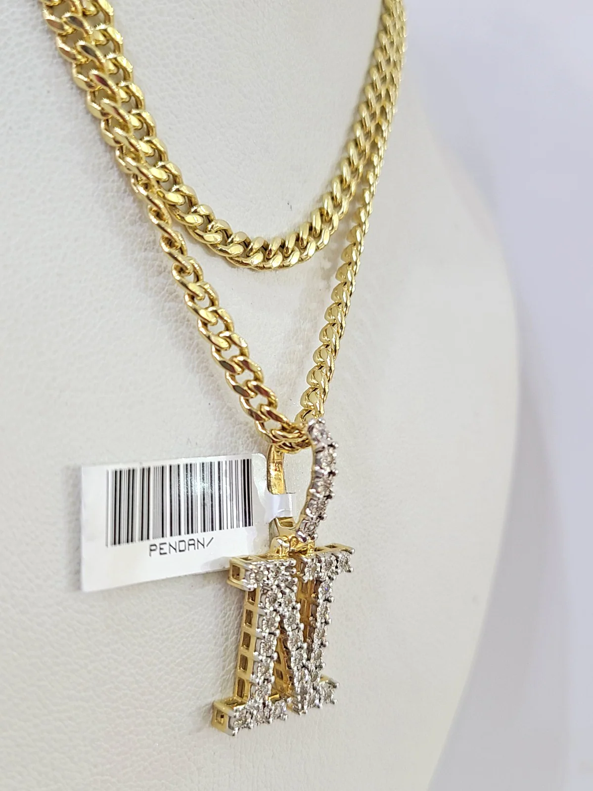 10K Gold Miami Cuban Chain N Diamond Initial 20"-28" 3mm Pendant Necklace SET - Image 4