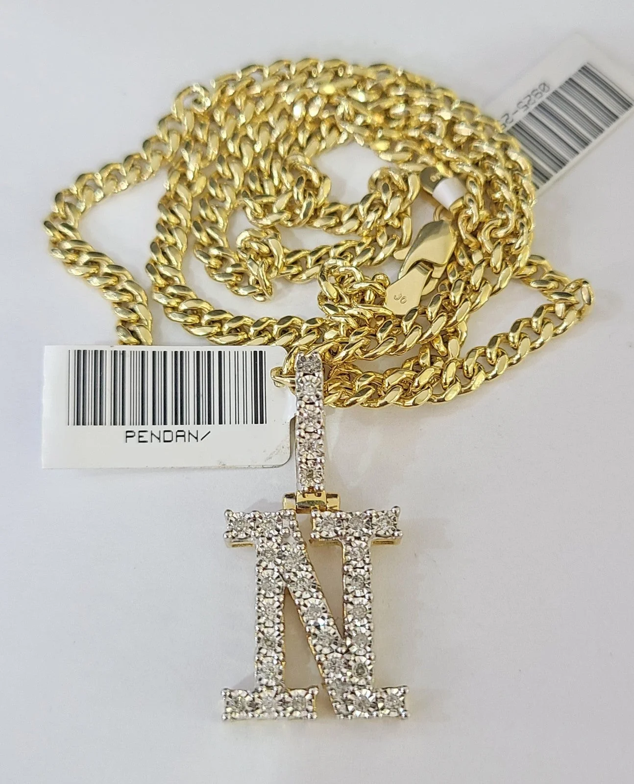 10K Gold Miami Cuban Chain N Diamond Initial 20"-28" 3mm Pendant Necklace SET - Image 5