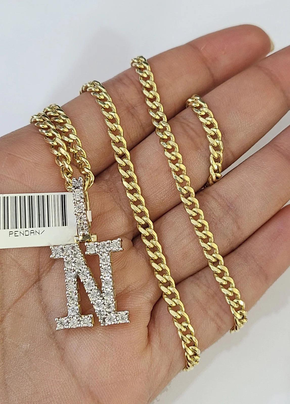 10K Gold Miami Cuban Chain N Diamond Initial 20"-28" 3mm Pendant Necklace SET - Image 6