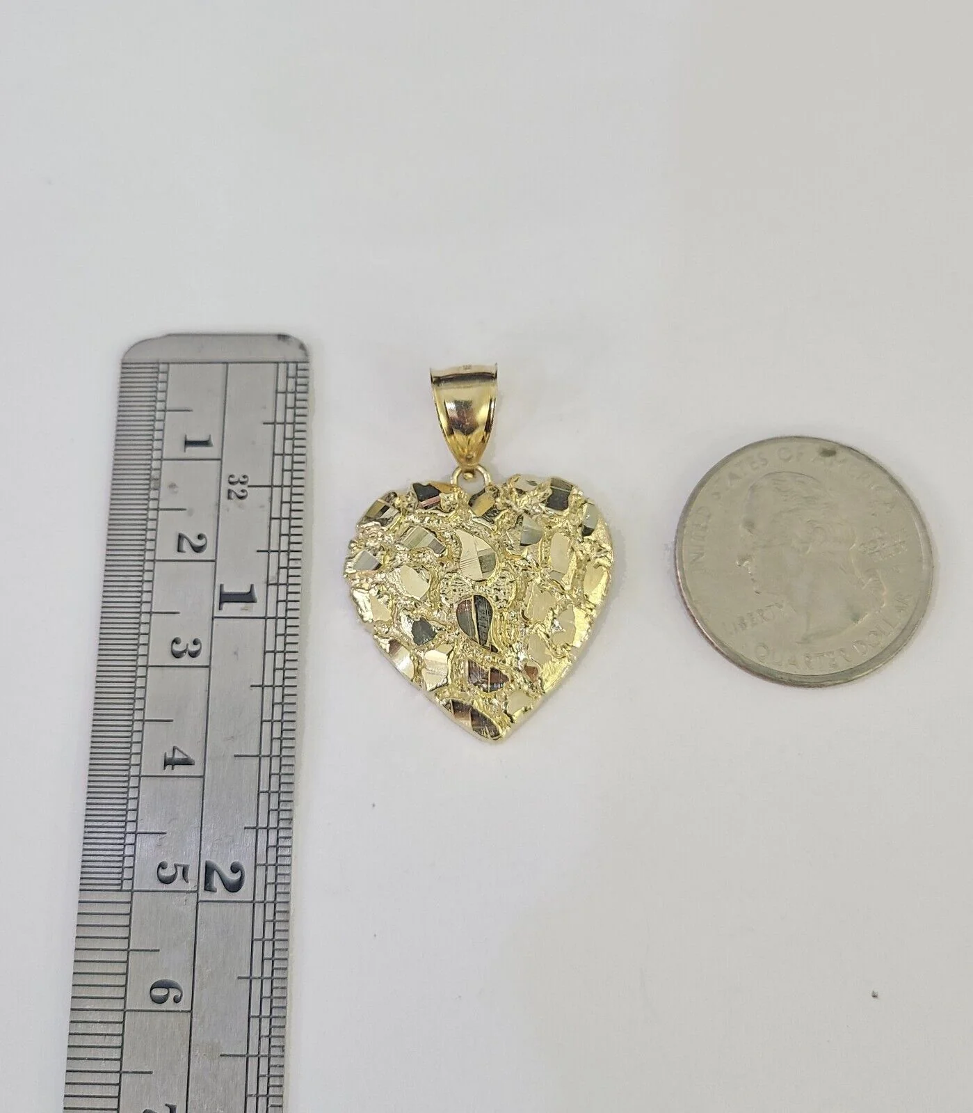 10K Gold Miami Cuban Chain Nugget Heart Charm 18"-24" 3mm REAL Pendant Ladies - Image 3