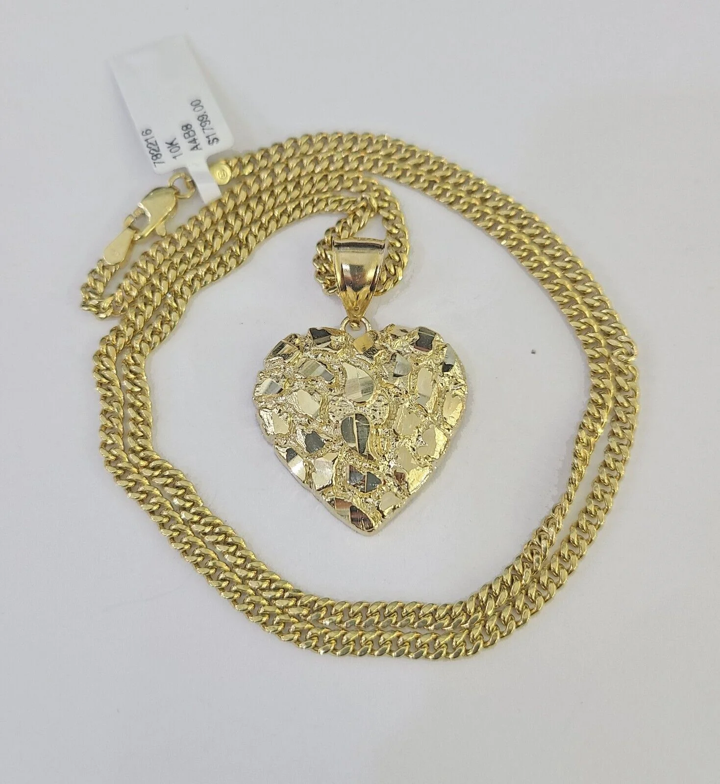 10K Gold Miami Cuban Chain Nugget Heart Charm 18"-24" 3mm REAL Pendant Ladies - Image 4