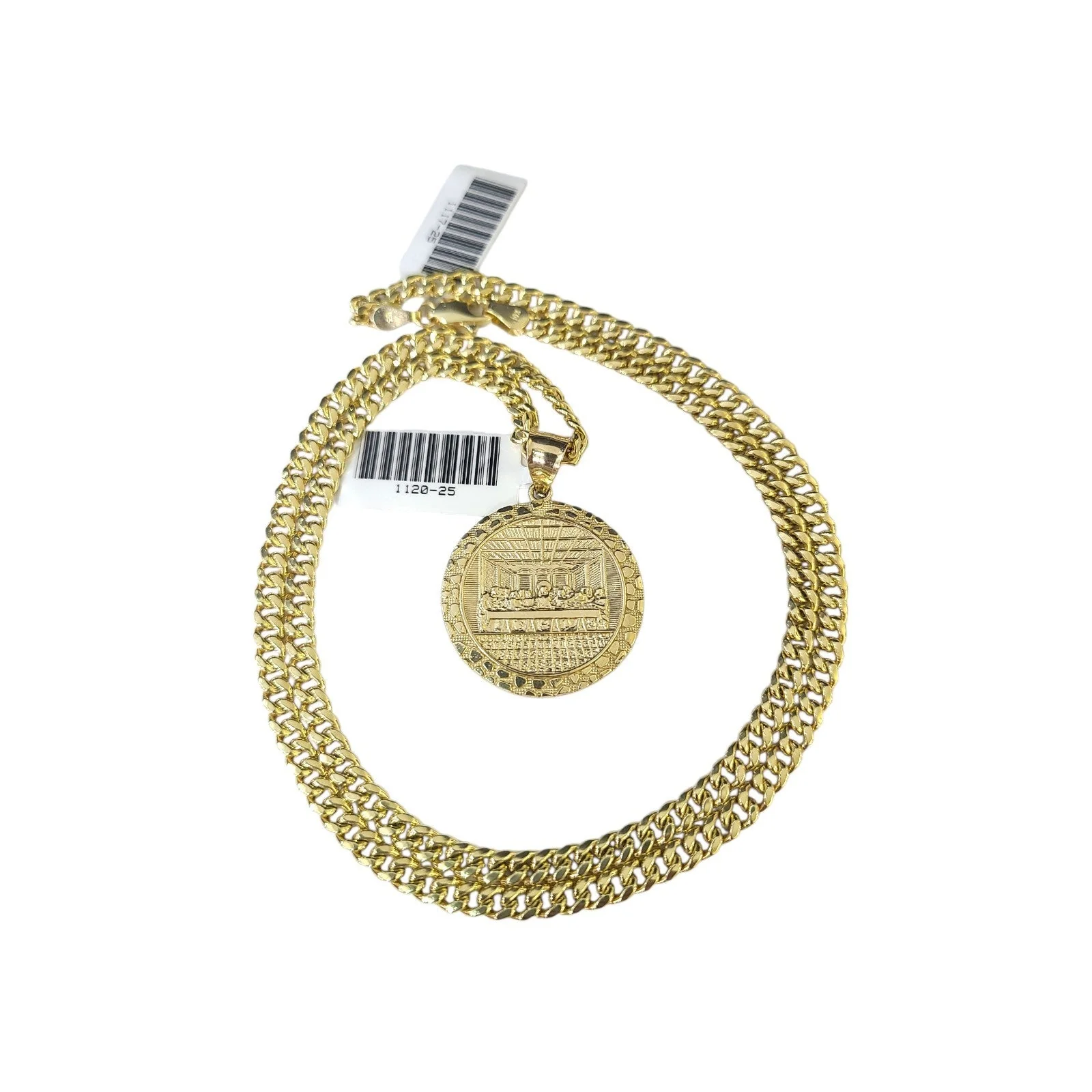 10K Gold Miami Cuban Chain Nugget Last Supper 18"-24" 2mm Pendant Necklace SET - Image 2