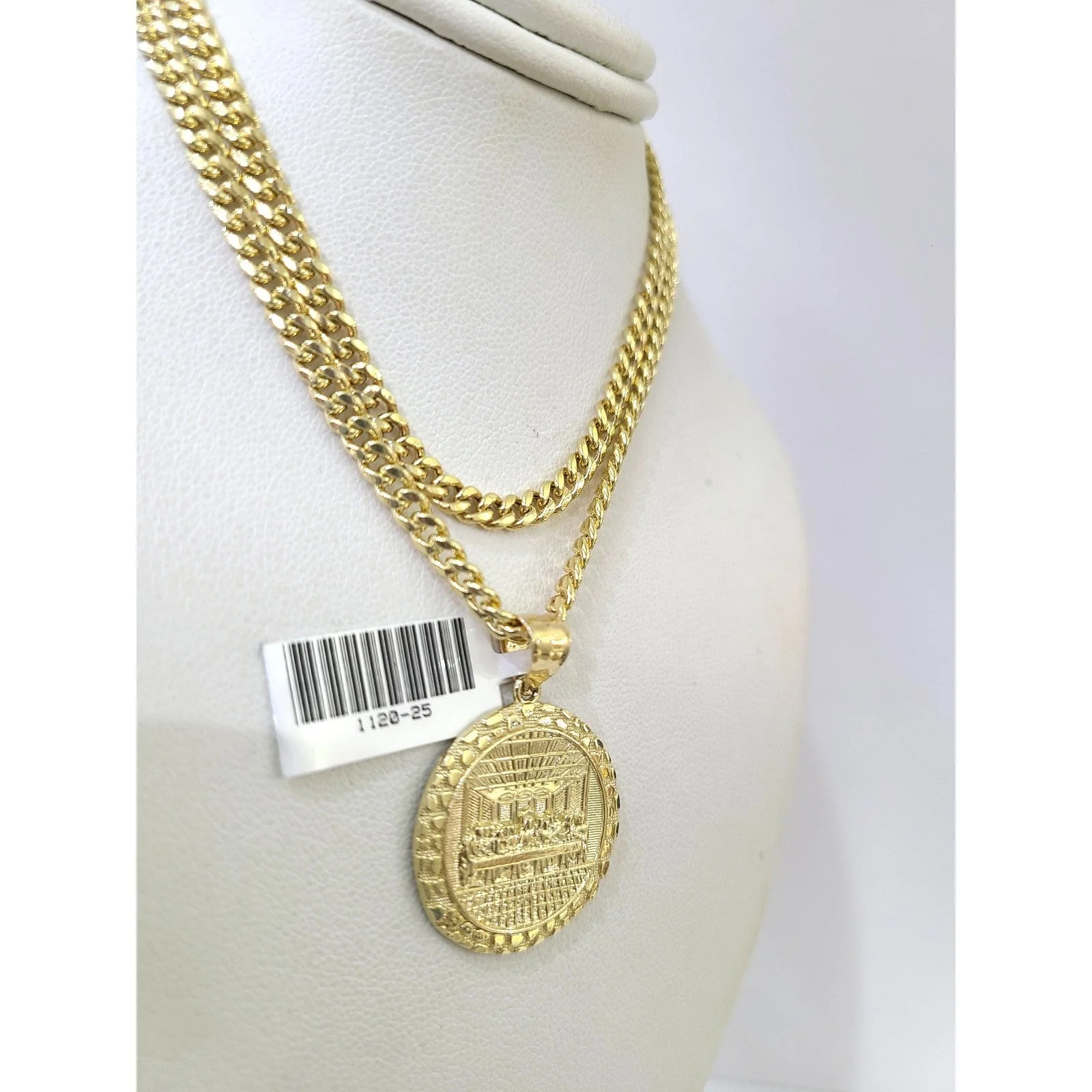 10K Gold Miami Cuban Chain Nugget Last Supper 18"-24" 2mm Pendant Necklace SET - Image 3