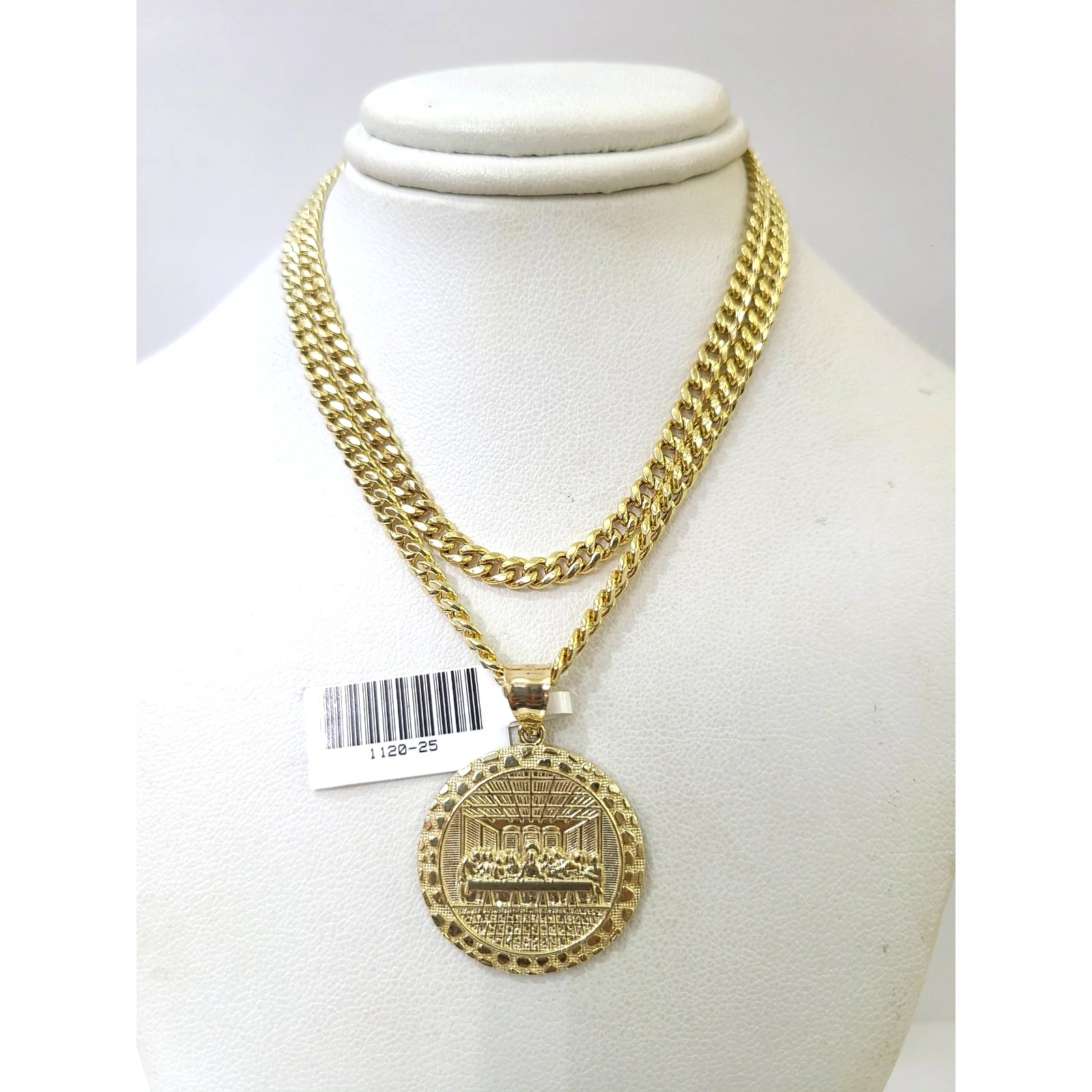 10K Gold Miami Cuban Chain Nugget Last Supper 18"-24" 2mm Pendant Necklace SET - Image 4